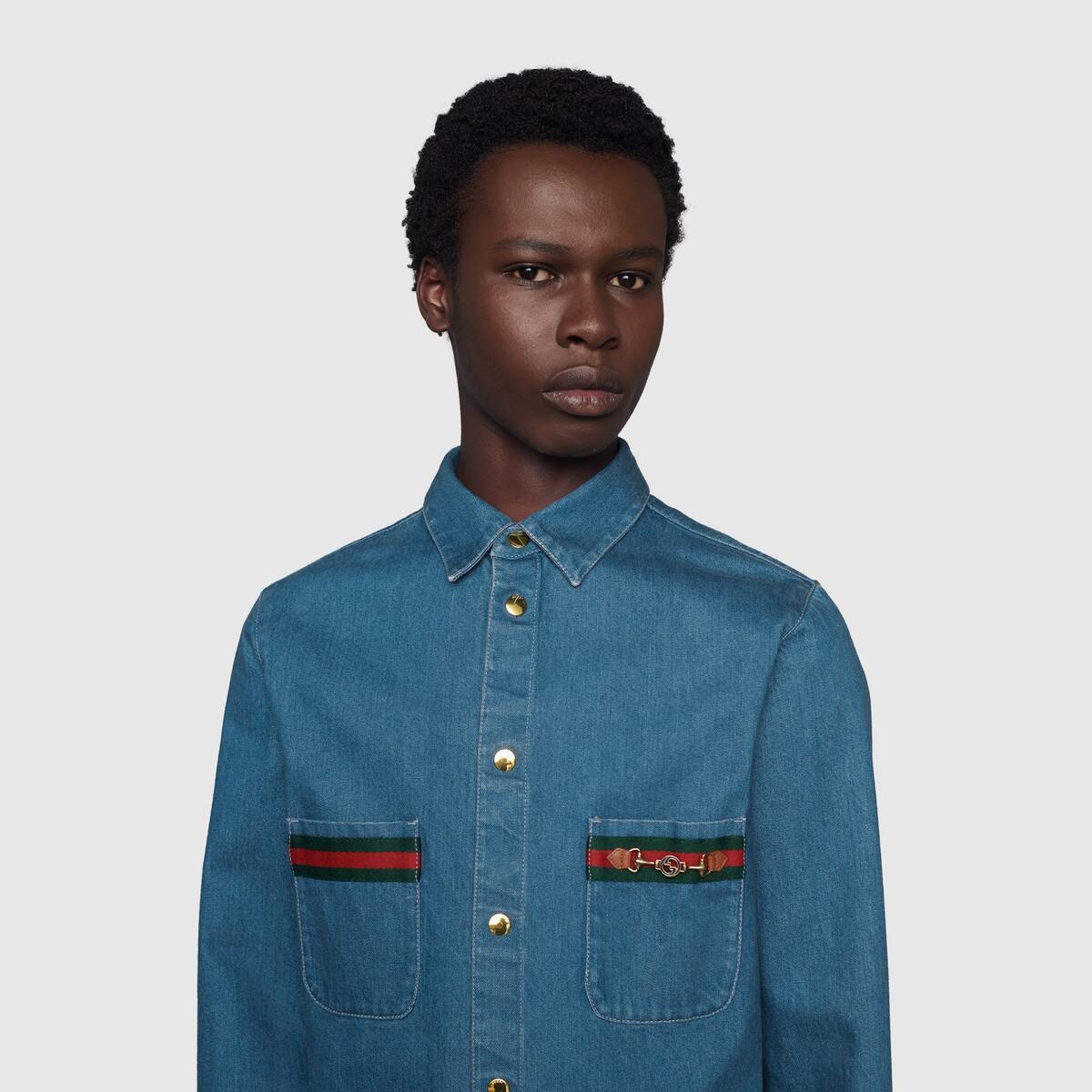 Stonewashed denim shirt with Web - 5