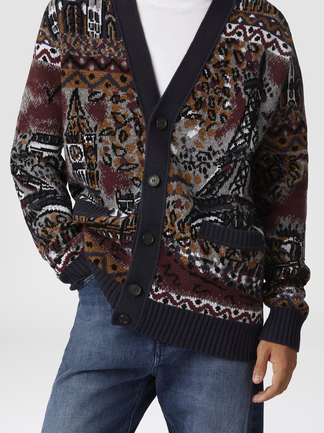 Jacquard wool-blend cardigan with postcard motif - 5
