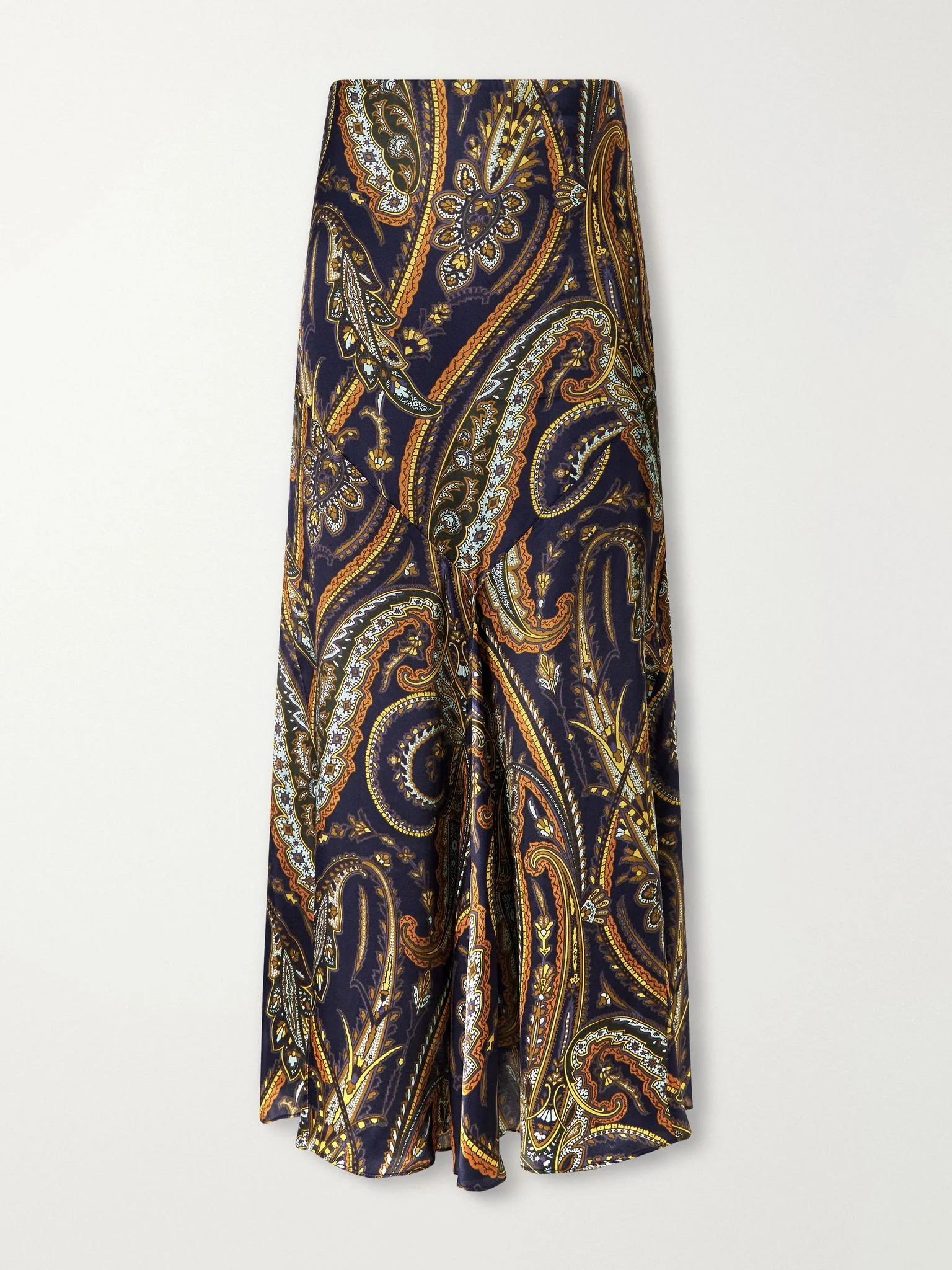 Paisley-print satin midi skirt Navy - 1