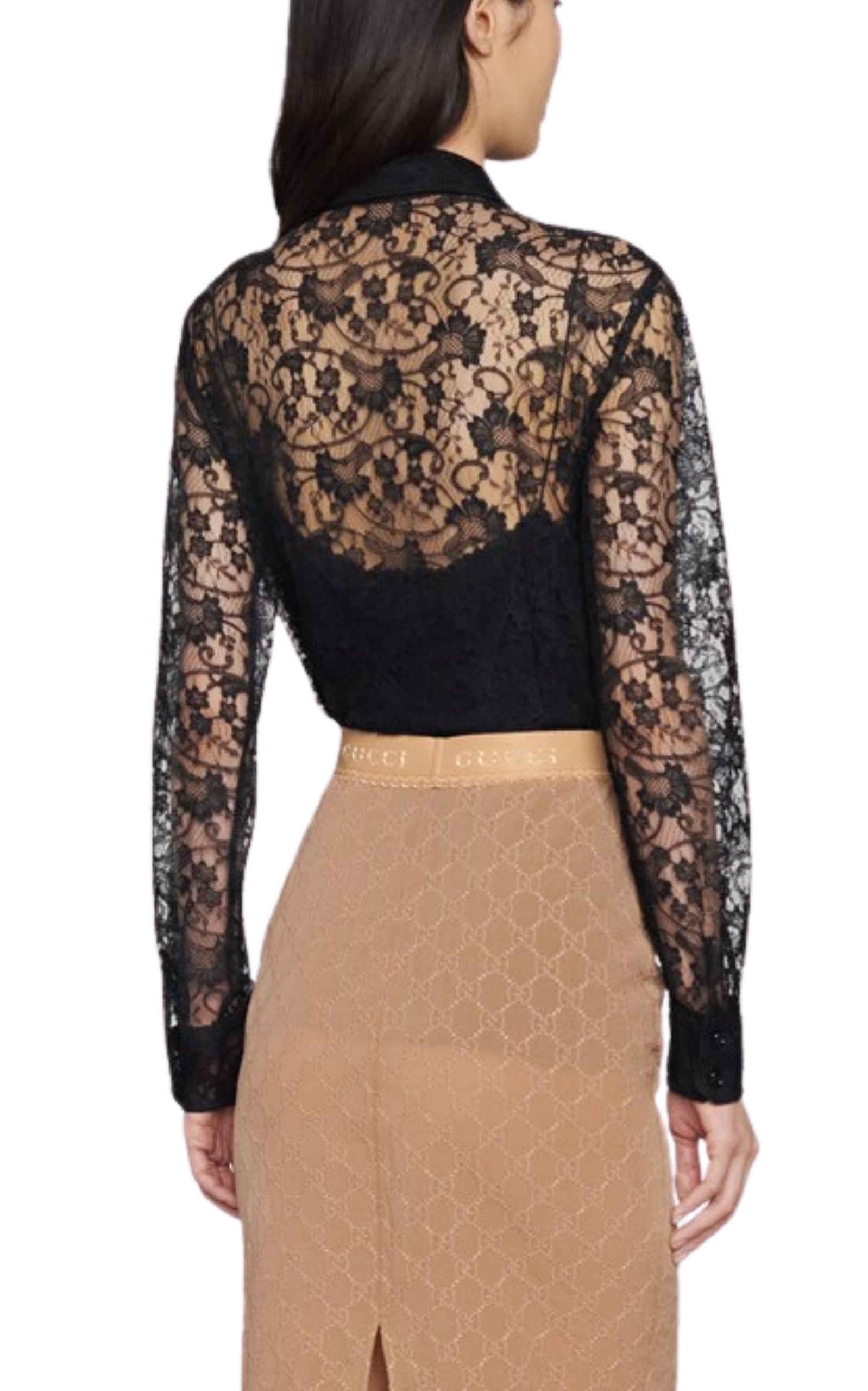 Lace Floral Print Silk Shirt - 4