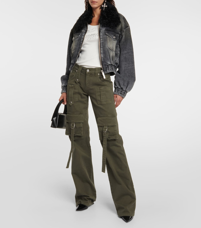 Blumarine Faux fur-trimmed denim jacket outlook