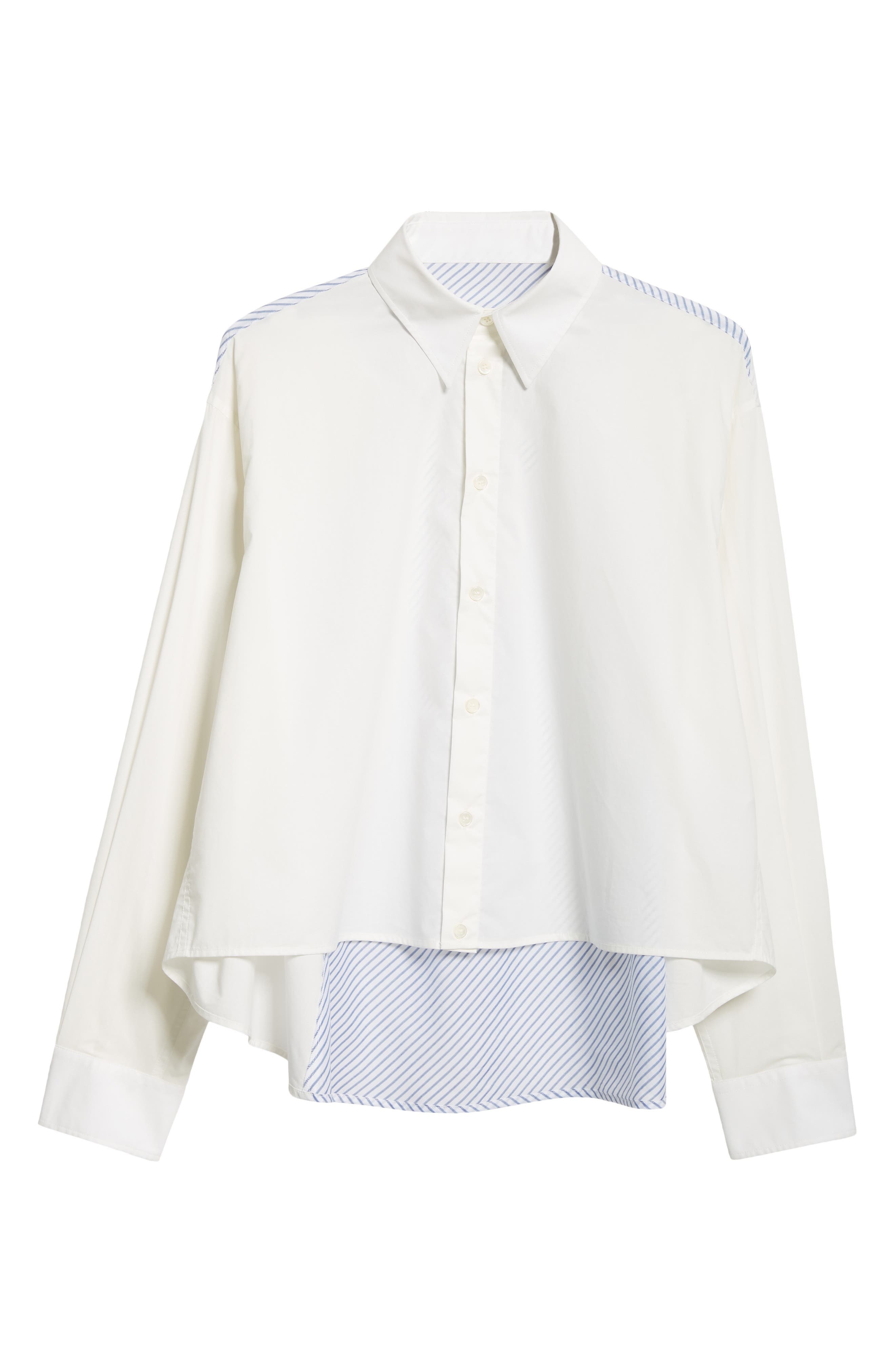 MM6 Maison Margiela Deconstructed Cotton Poplin High-Low Button-Up Shirt in Off White at Nordstrom - 6