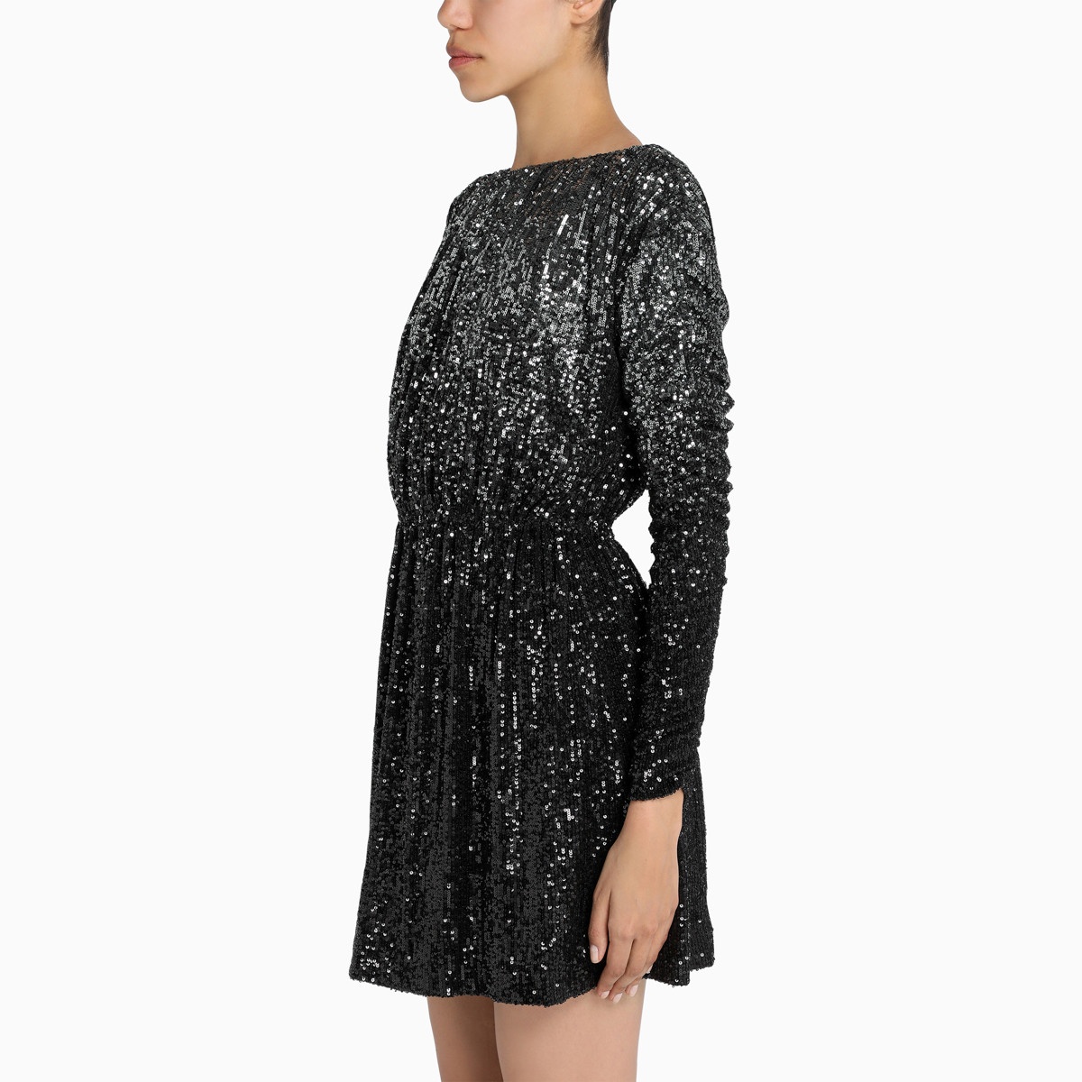 Black sequined gathered mini dress - 2