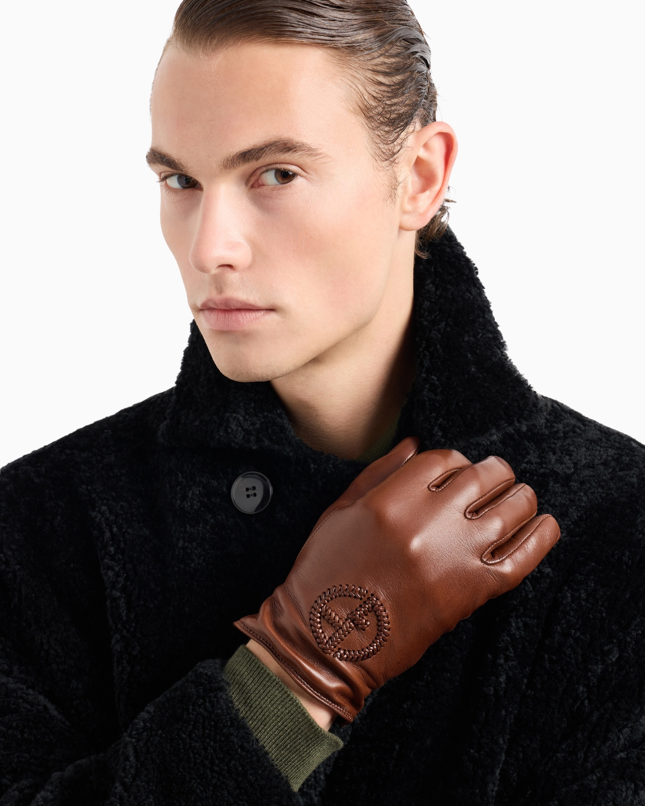 Nappa leather gloves with embroidered logo - 3
