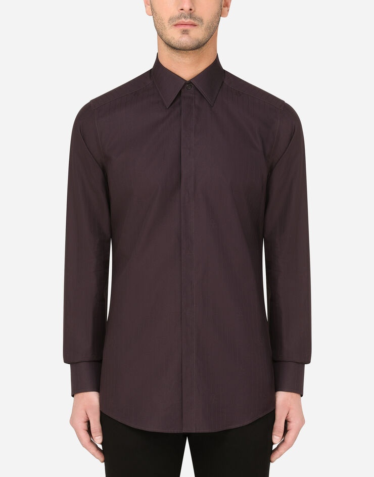 Cotton jacquard Martini-fit shirt with DG logo - 1