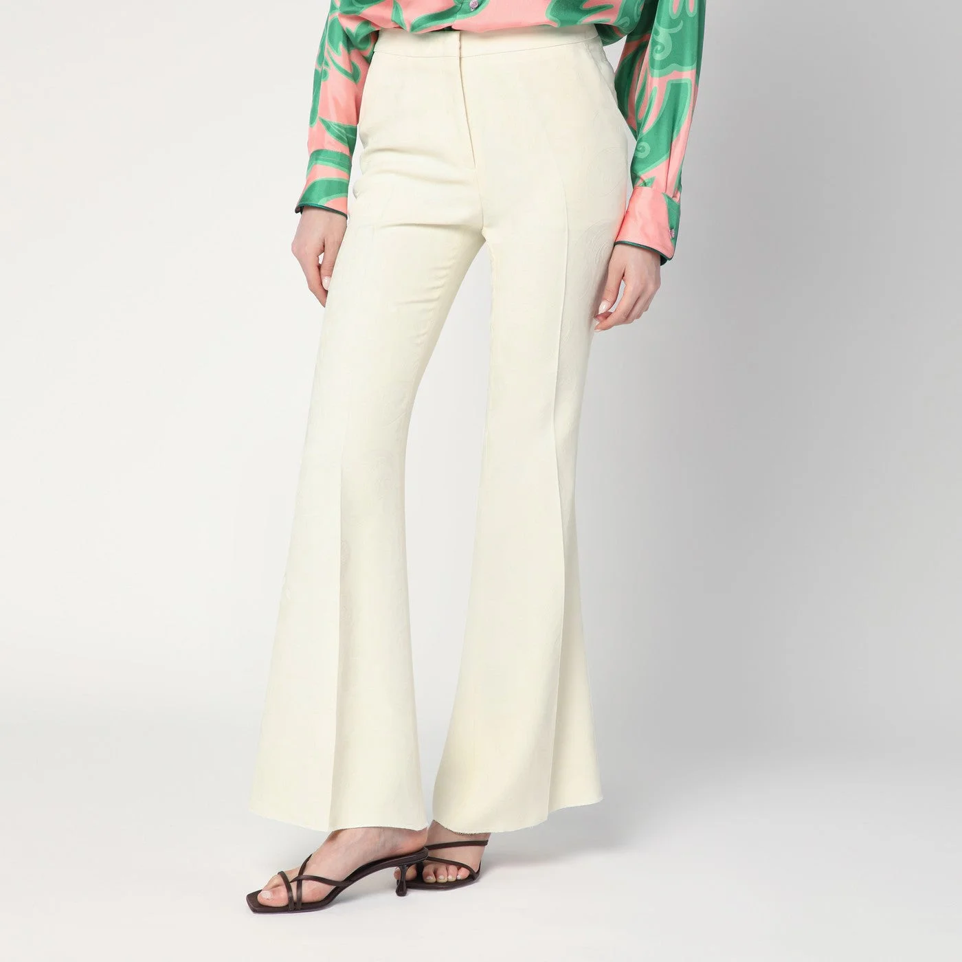 Flared trousers in ivory viscose - 1