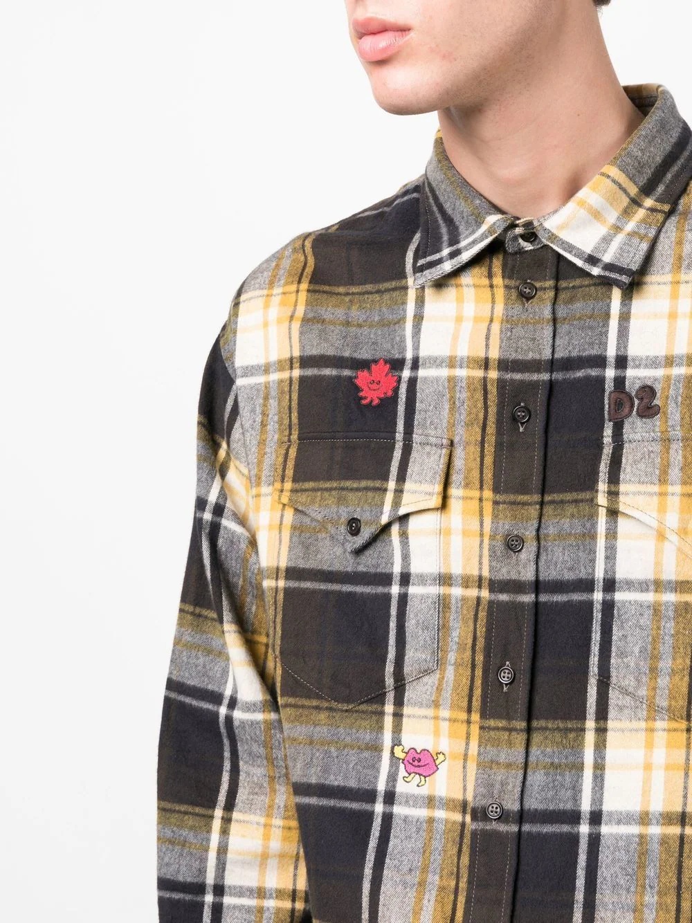 embroidered-detail plaid-check print shirt - 5