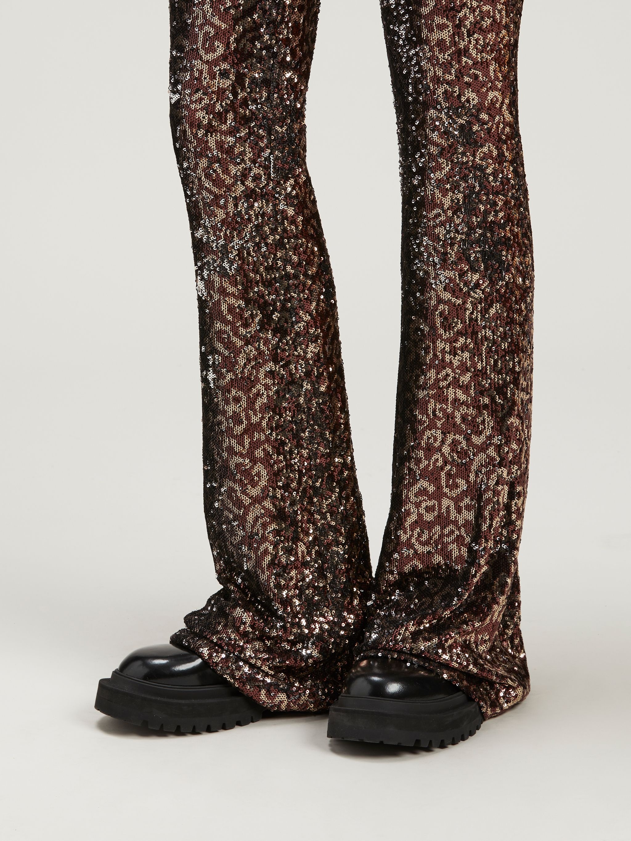 Logo Tape Sequins Flare Pants - 6