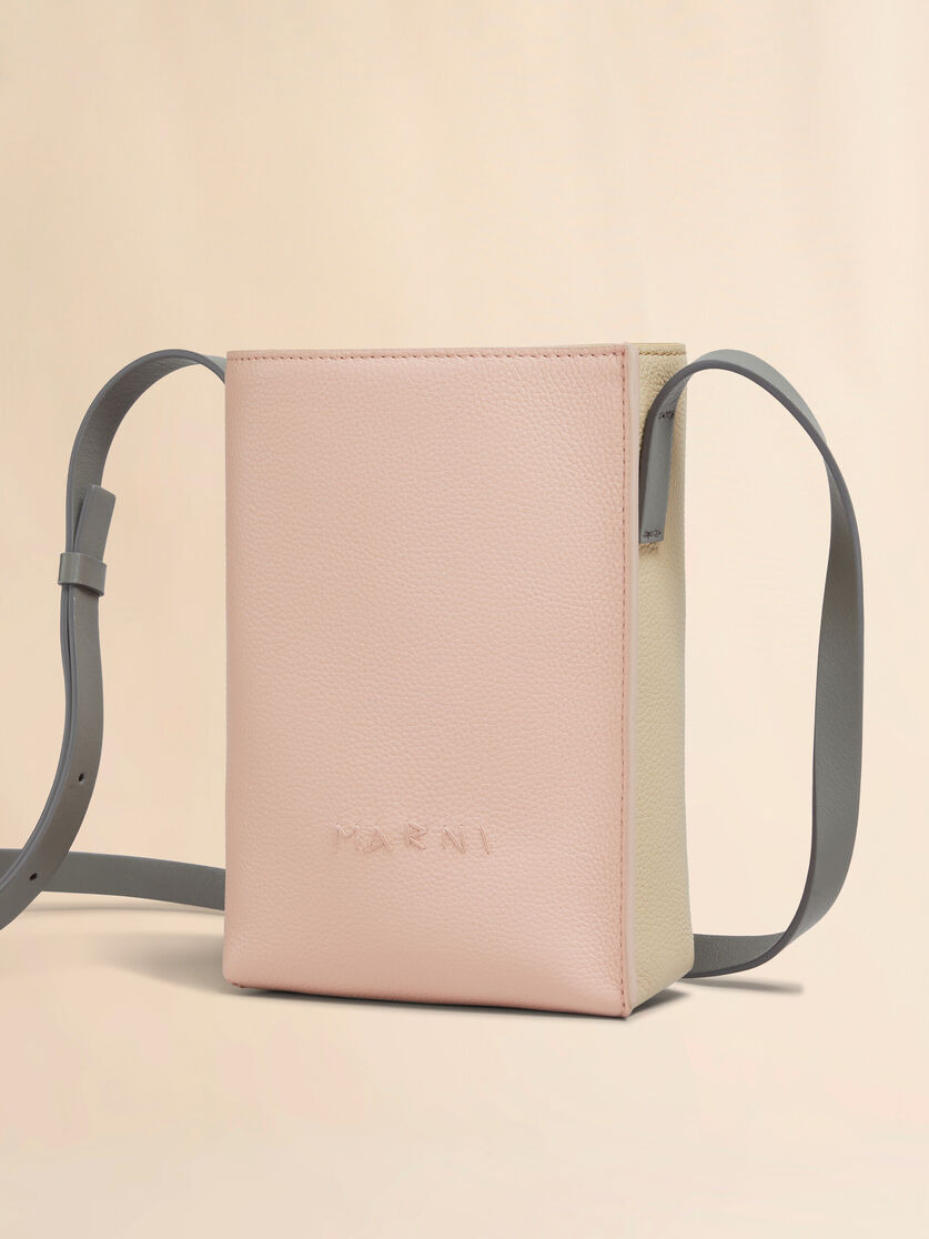 LIGHT PINK AND BEIGE LEATHER MUSEO NANO BAG WITH MARNI SYMBOL EMBROIDERY - 4