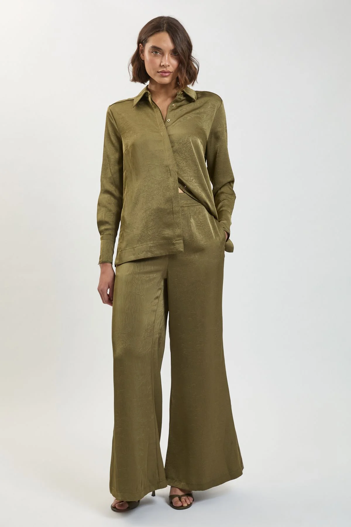 Petite Hammered Satin Wide Leg Woven Trouser - 1