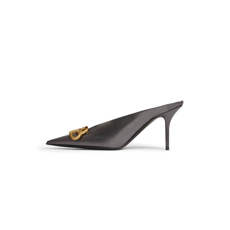 BALENCIAGA Women's Square Knife Bb 80mm Mule Metallized in Gunmetal/gold outlook