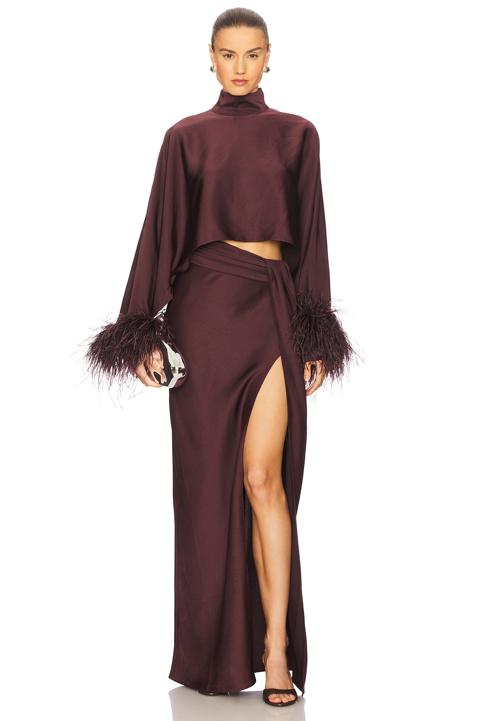 Lightweight Satin Caftan Top With Feathers - 4