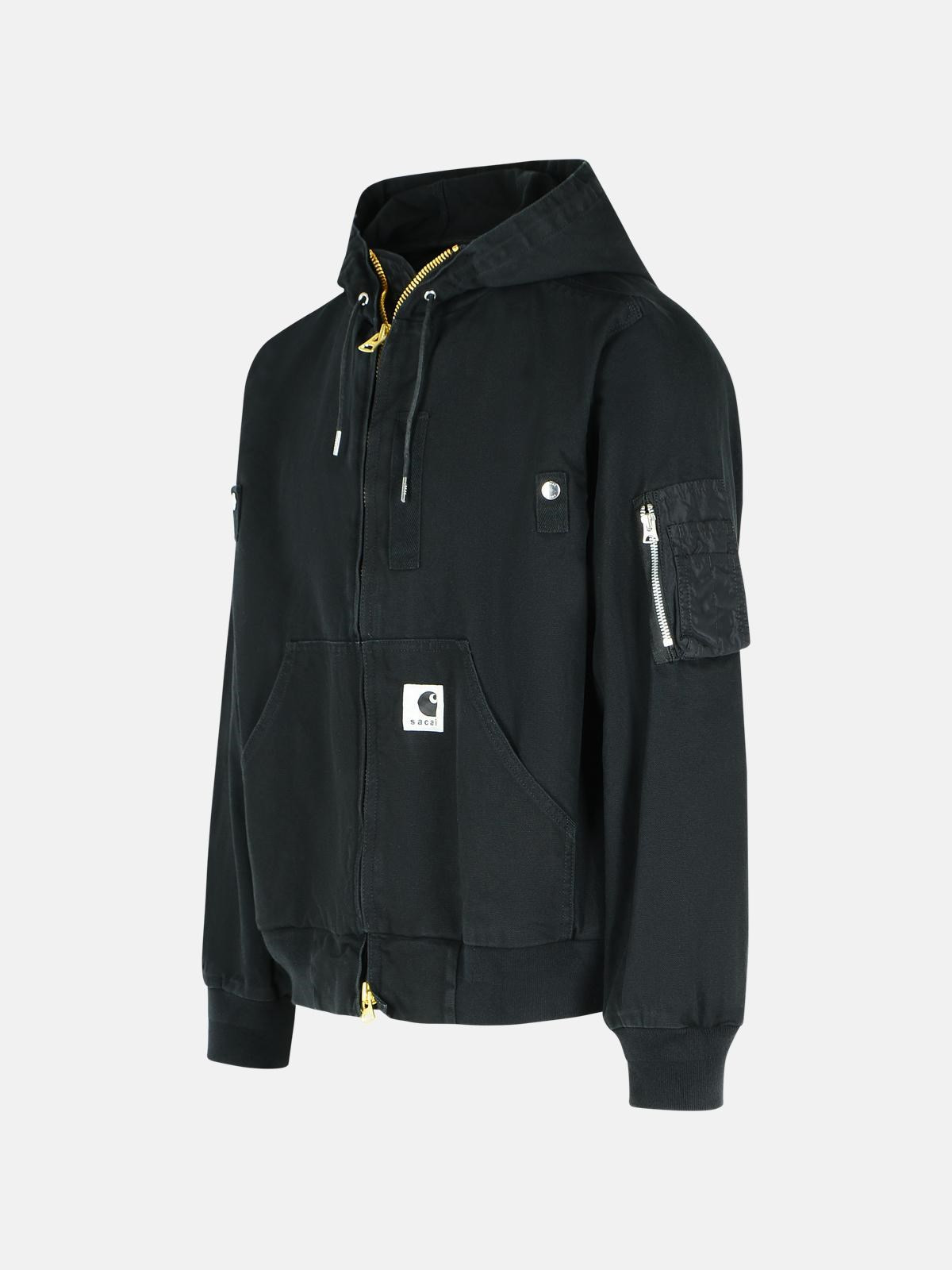 BLACK COTTON HOODED BOMBER JACKET - 2