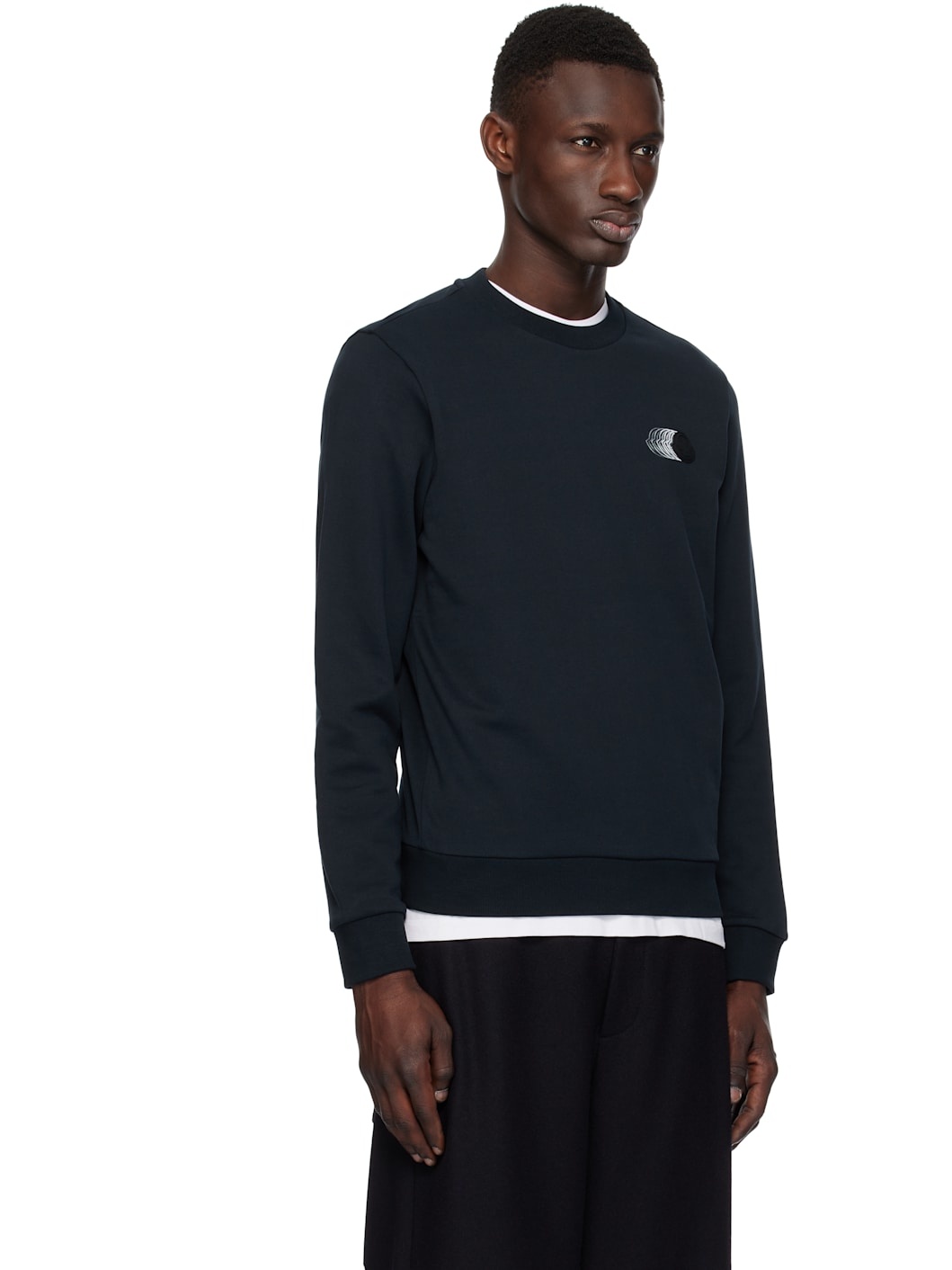 Navy Faded Logo Motif Cotton Sweatshirt - 2
