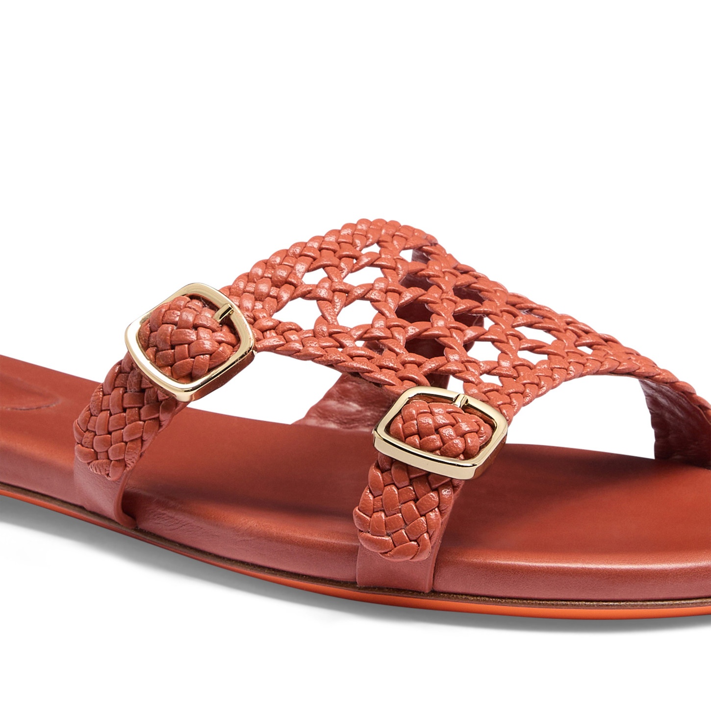 Women's orange woven leather double-buckle Didi slide sandal - 5