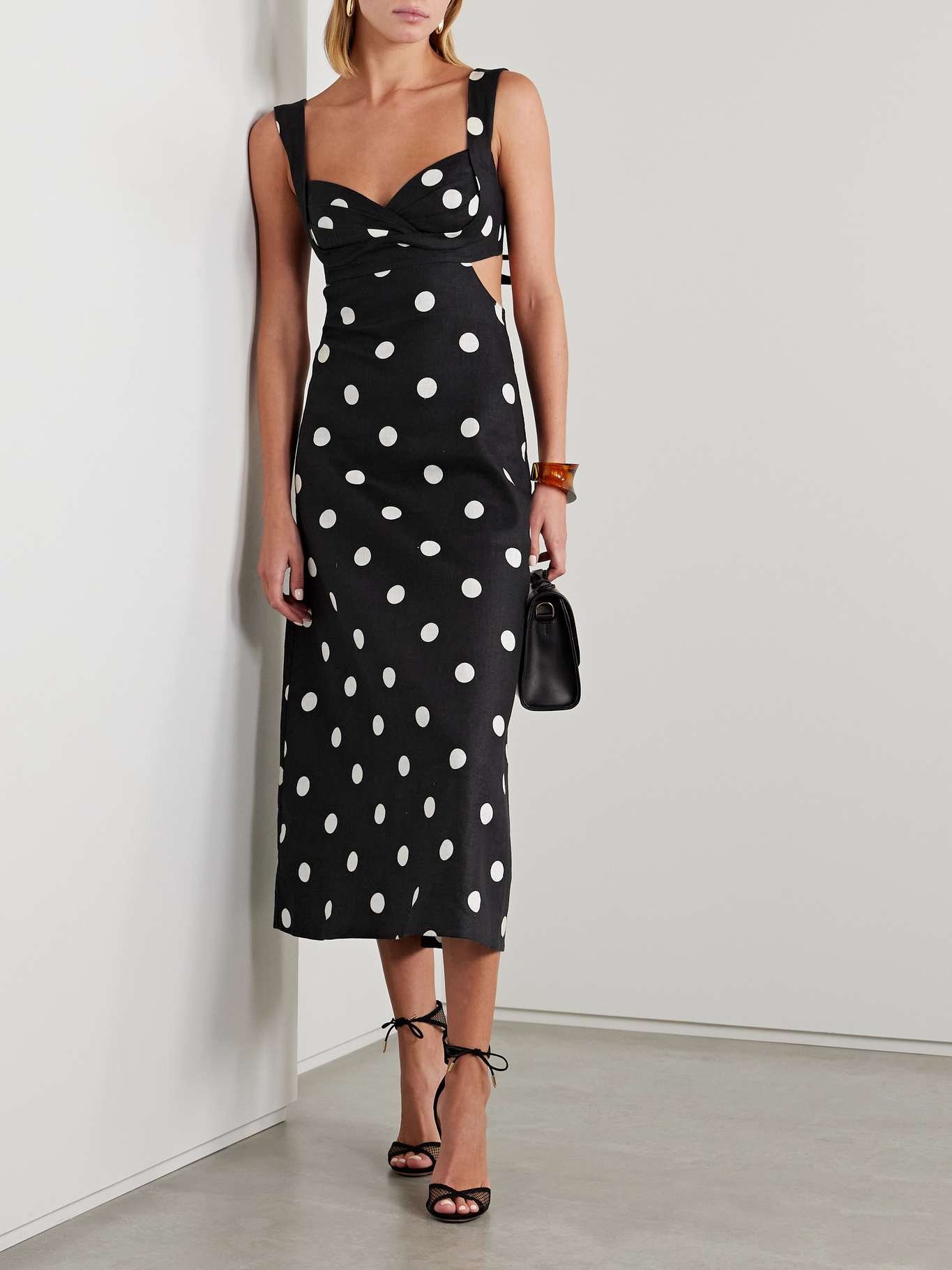 【Zimmermann】Crush polka-dot linen midi dress Zimmermann Crush cutout pleated polka-dot linen midi dress