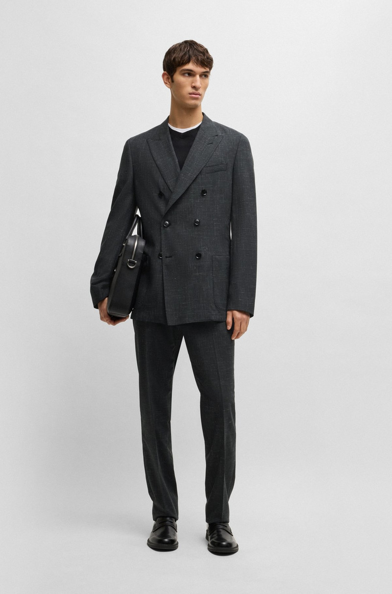 SLIM-FIT SUIT IN PATTERNED WOOL, LINEN AND STRETCH 1