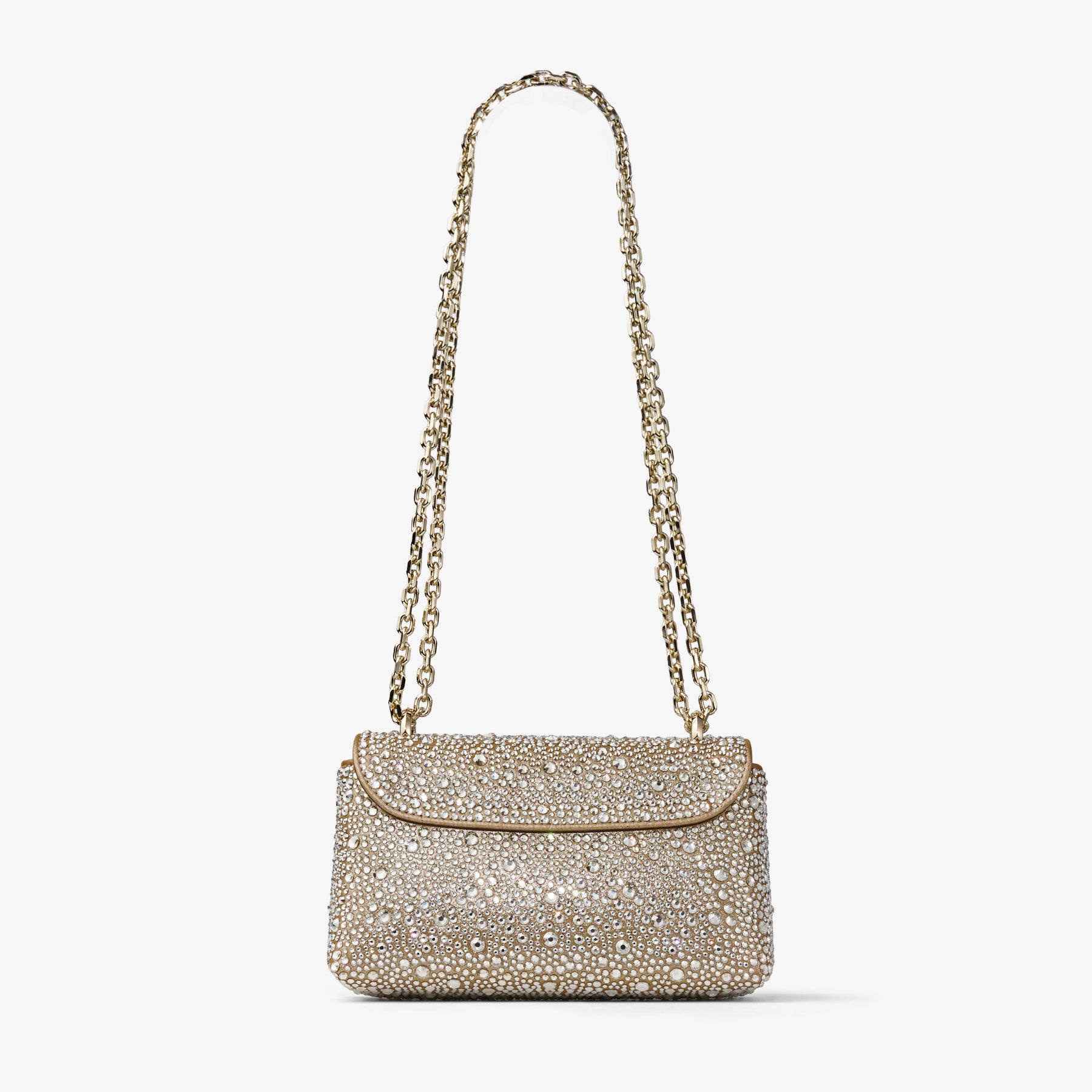Curve Crossbody S
Gold Shimmer Suede Crossbody Bag with Hotfix Crystals - 5
