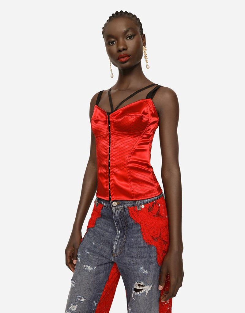 Satin corset with top-stitching and hook-and-eye fastenings 4