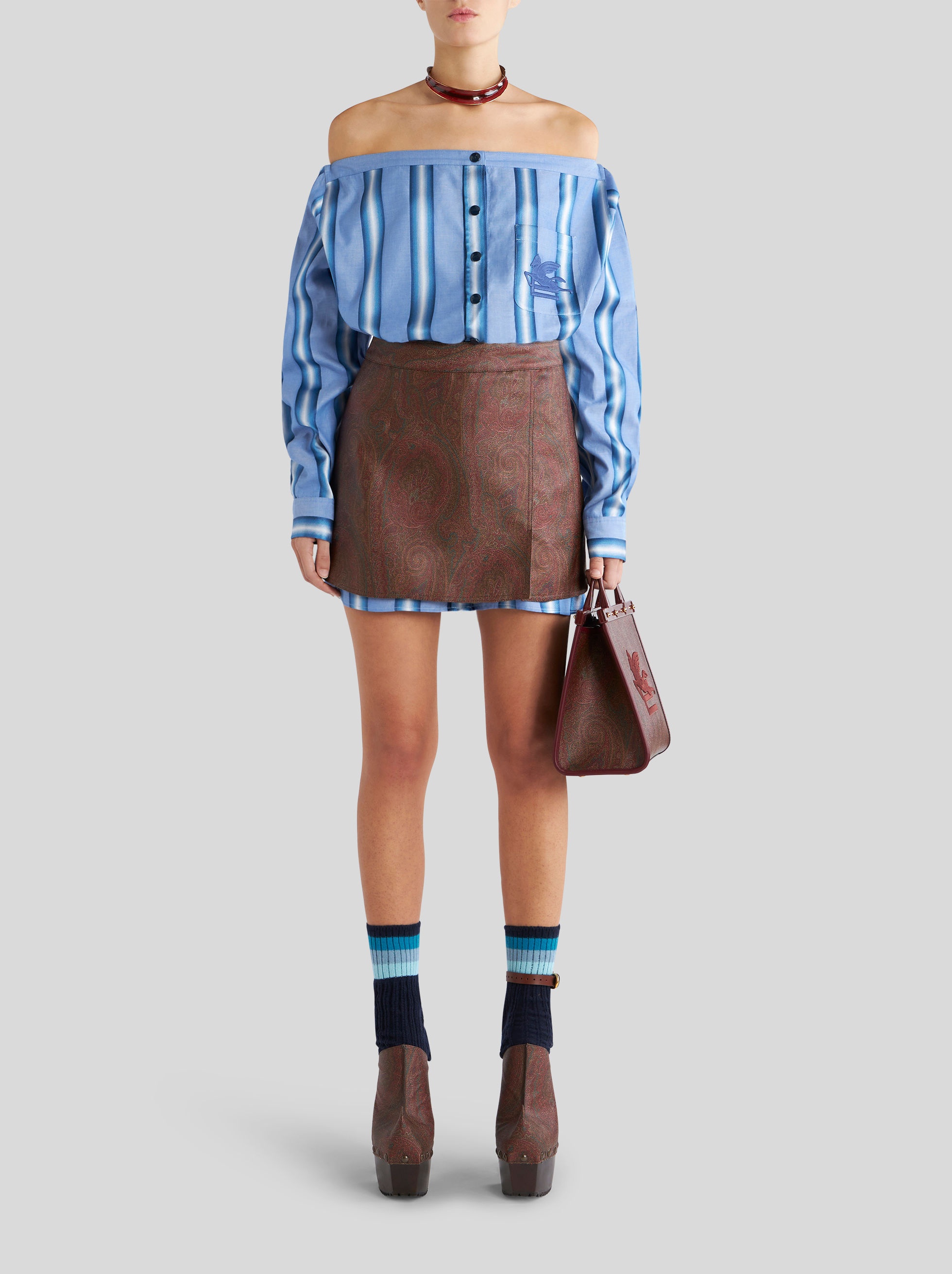 STRIPED COTTON AND SILK SHIRT DRESS - 3