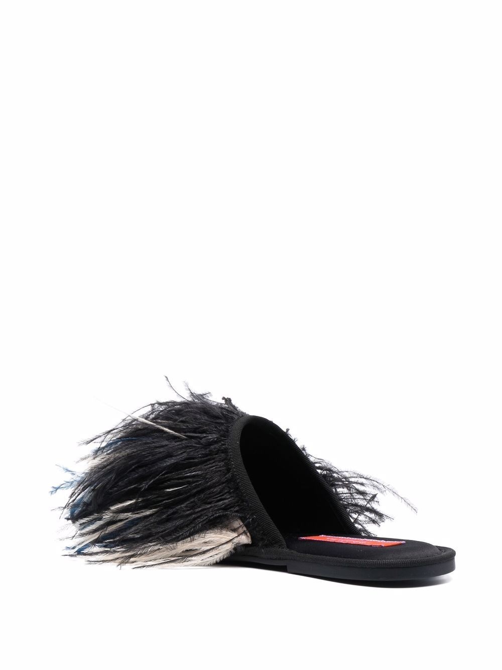 feather-trim detail slippers - 3