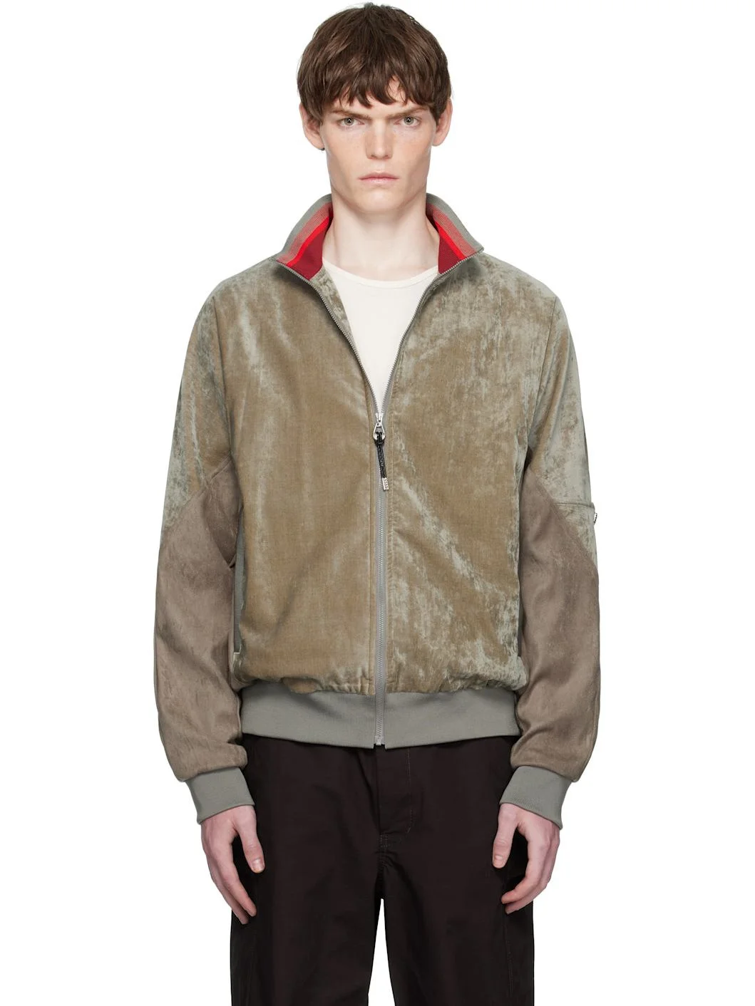 Khaki Velvet Track Jacket - 1
