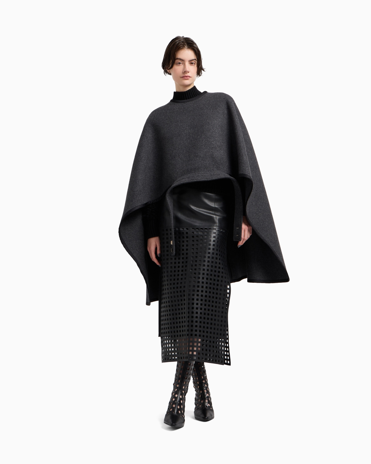 POLYGON CAPSULE COLLECTION MIDI SKIRT IN VEGETABLE-TANNED NAPPA LEATHER WITH LASER-CUT PERFORATIONS - 4