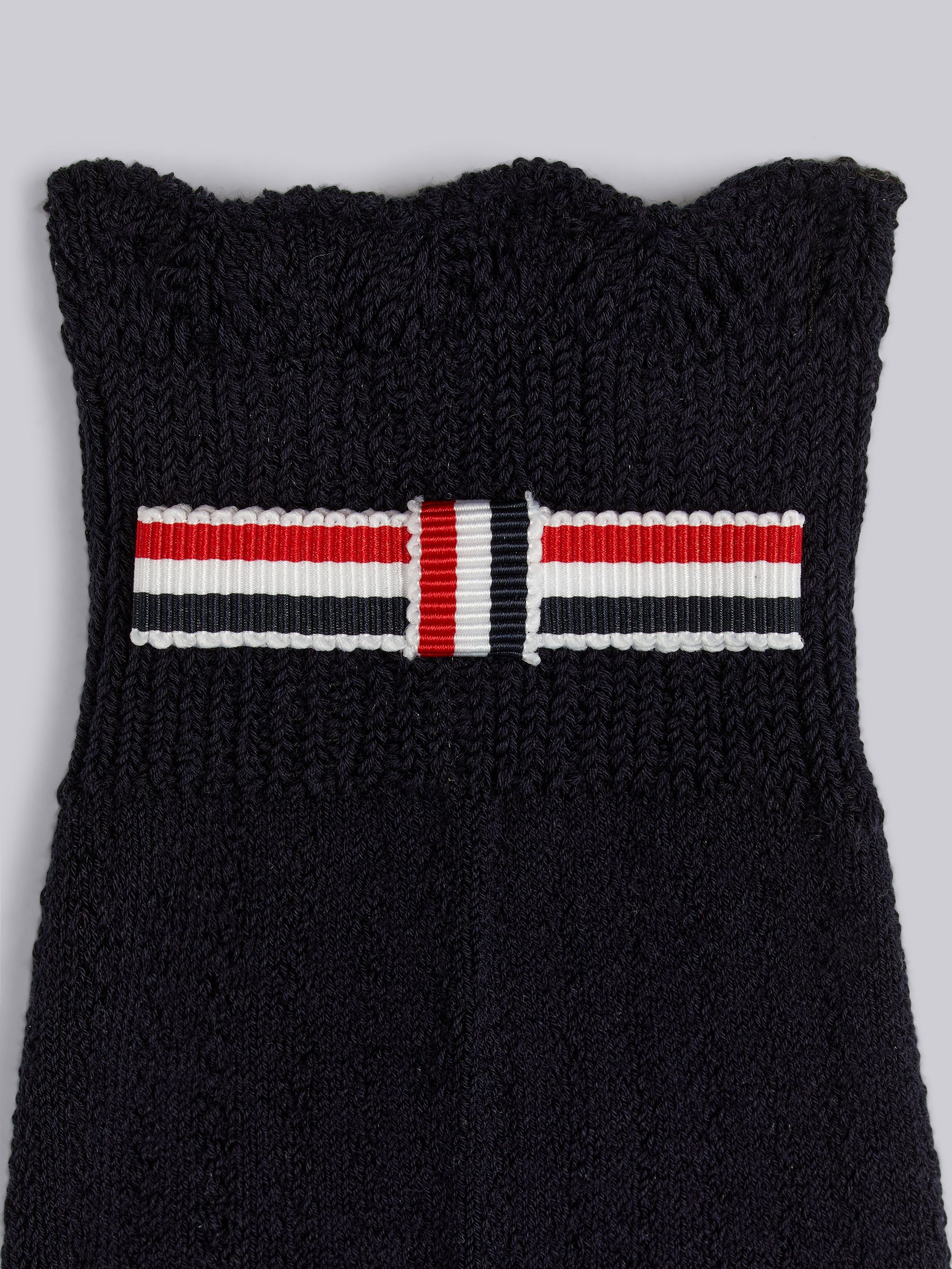 Navy Pointelle Overtwisted Cotton Ribbed Lace Bow Trim Crew Length Socks - 2