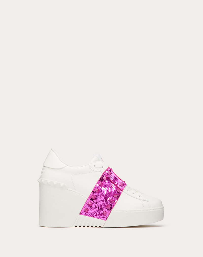 OPEN DISC WEDGE SNEAKER IN CALFSKIN WITH SEQUIN EMBROIDERY 85MM - 1