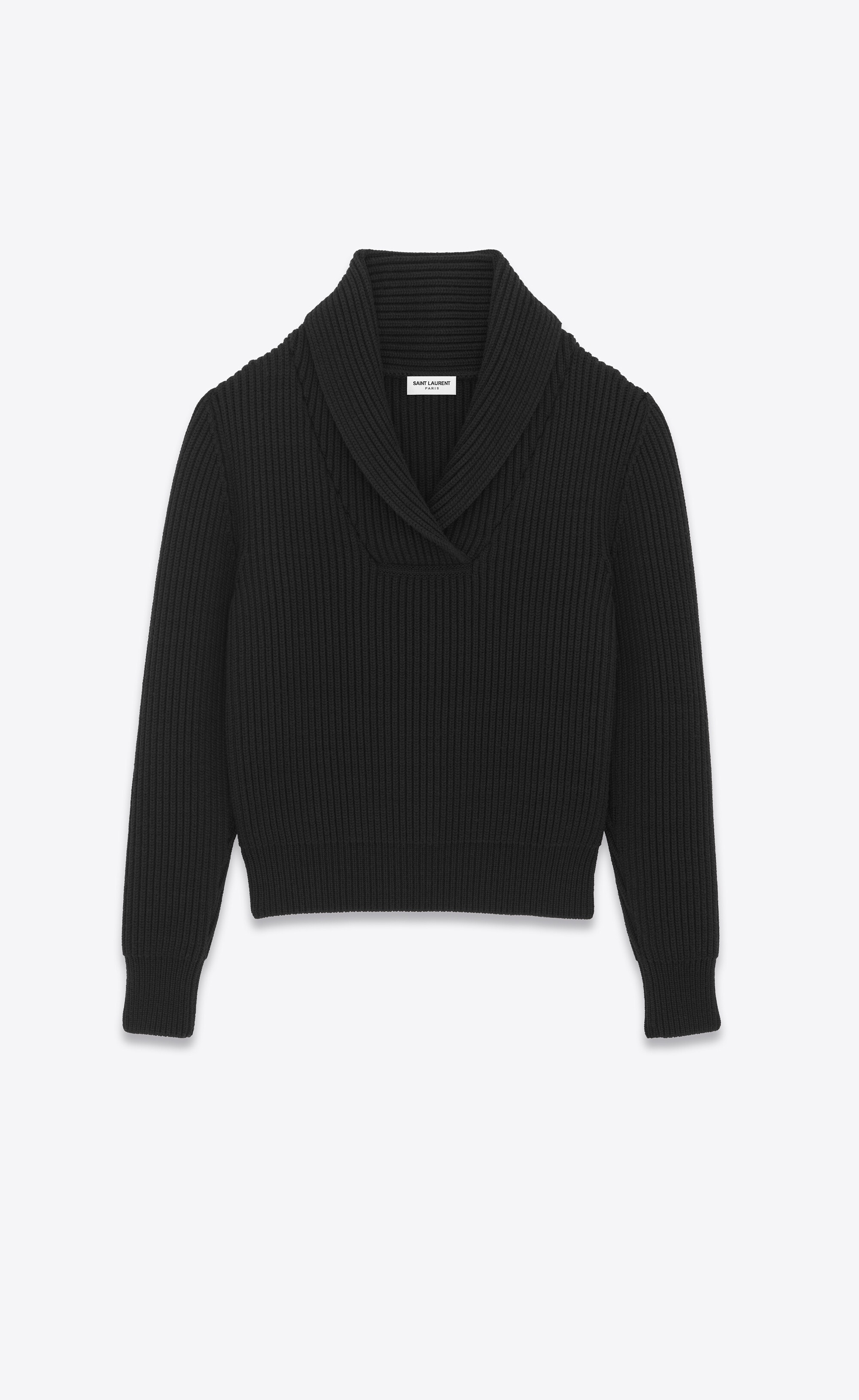 shawl-neck sweater in ribbed wool - 1
