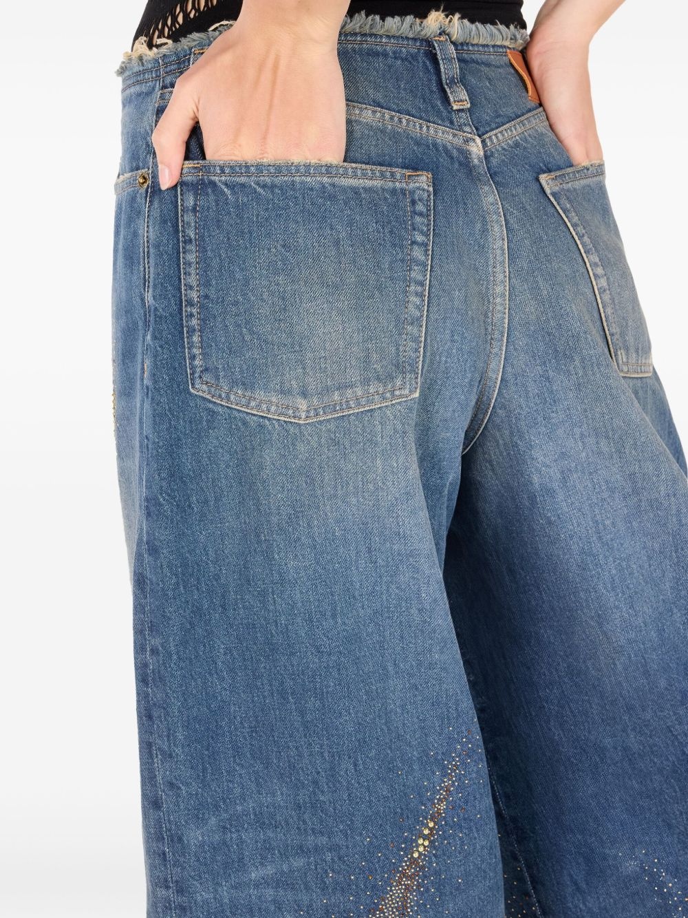 distressed wide-leg jeans - 5