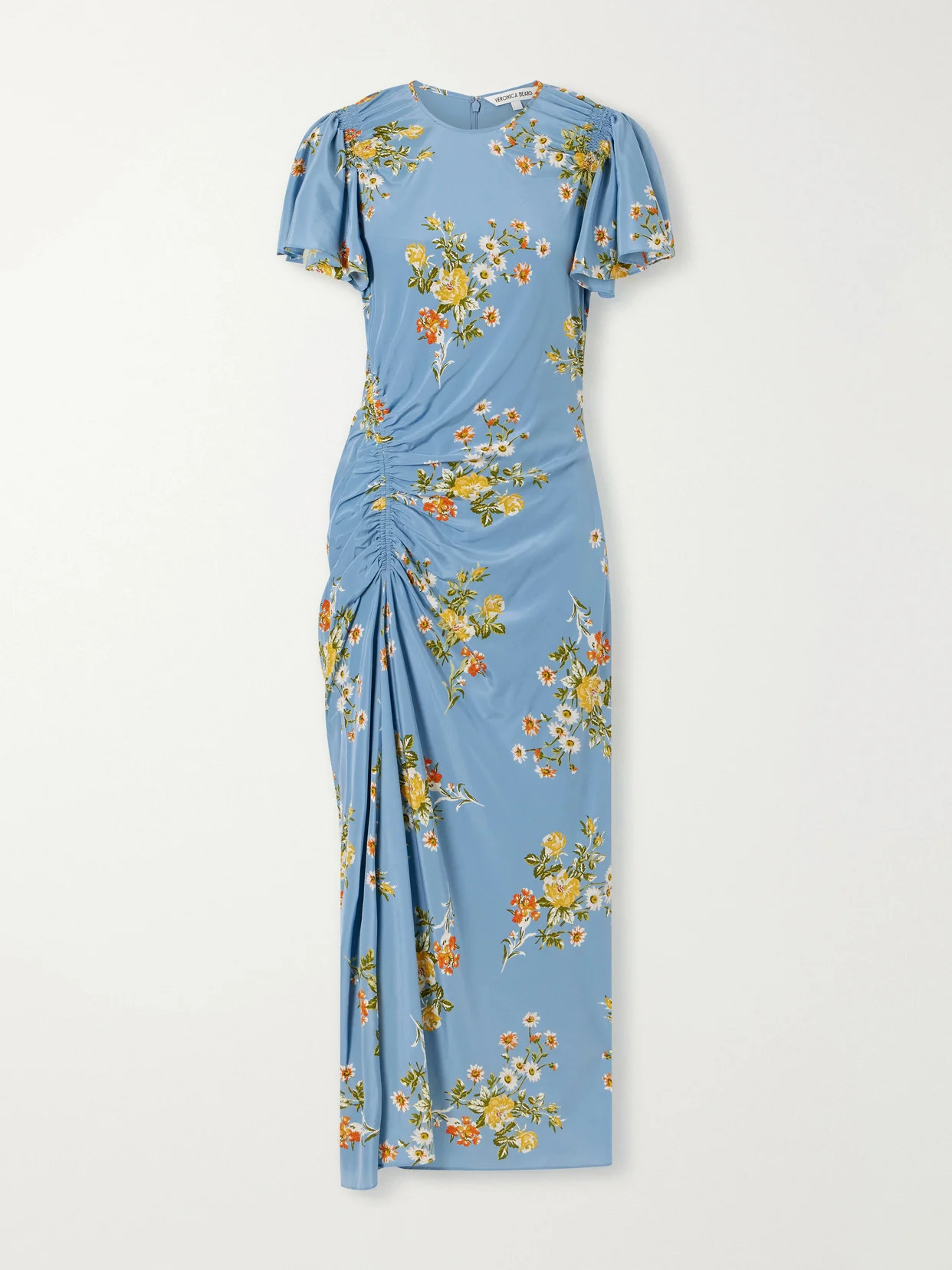 Huntleigh Gathered Floral-print Silk-blend Satin Midi Dress - 1