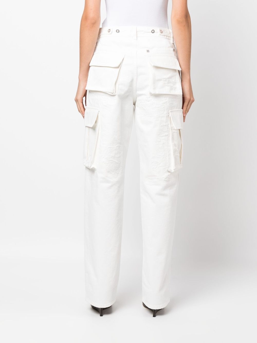 distressed straight-leg cargo jeans - 4