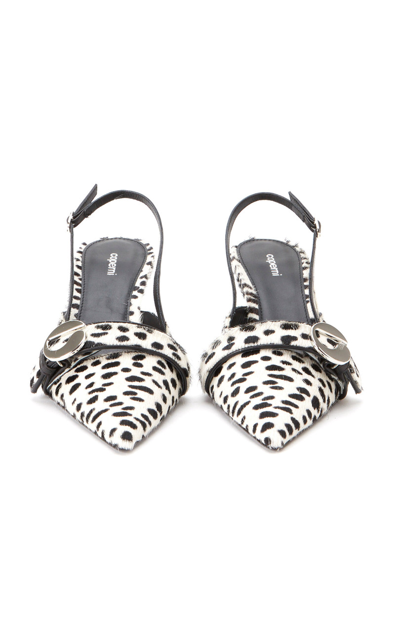 Belted Haircalf Slingback Kitten Heels black/white 2