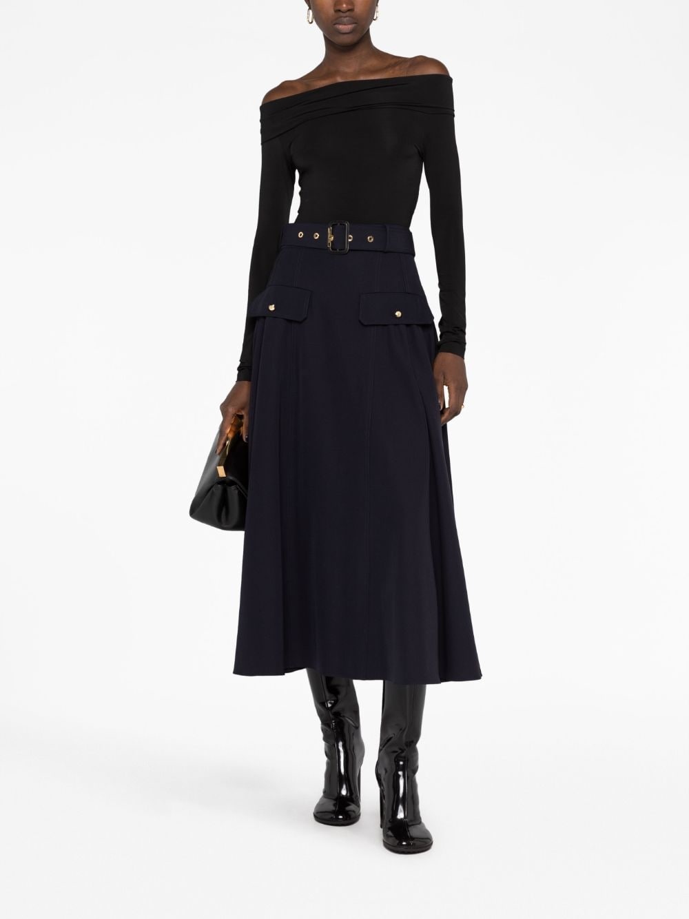belted wool-blend skirt - 2
