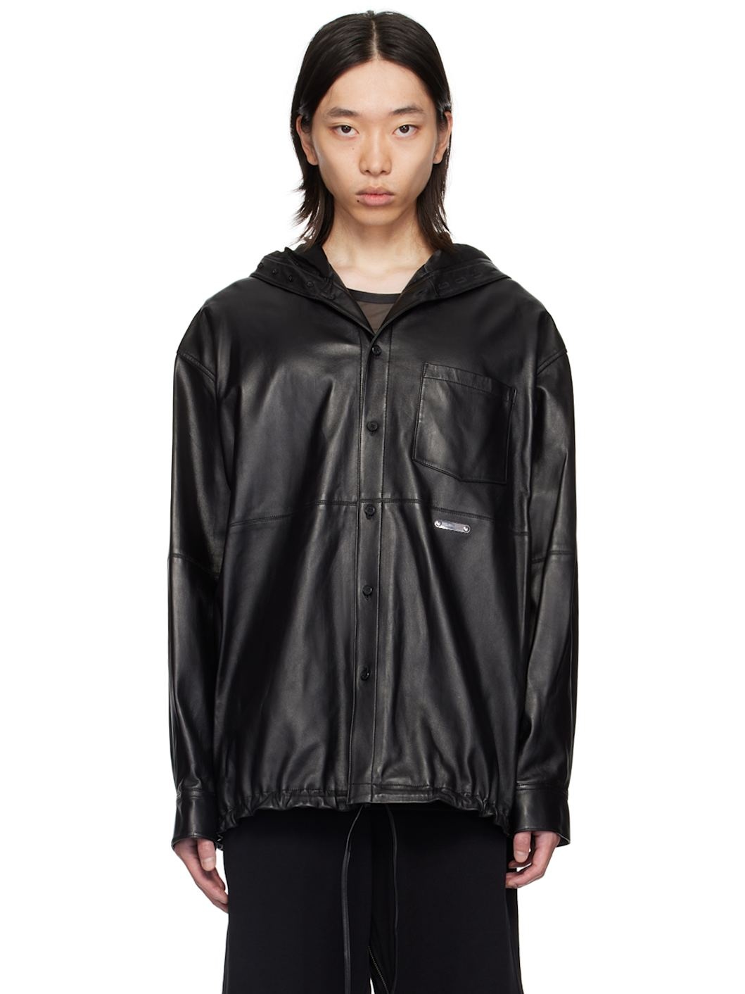 Black Hooded Leather Jacket - 1