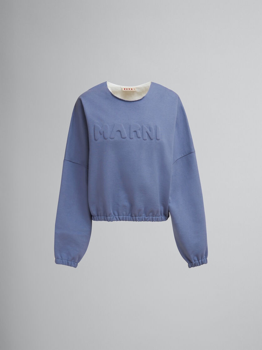 BLUE ORGANIC COTTON SWEATSHIRT WITH PADDED LOGO - 1