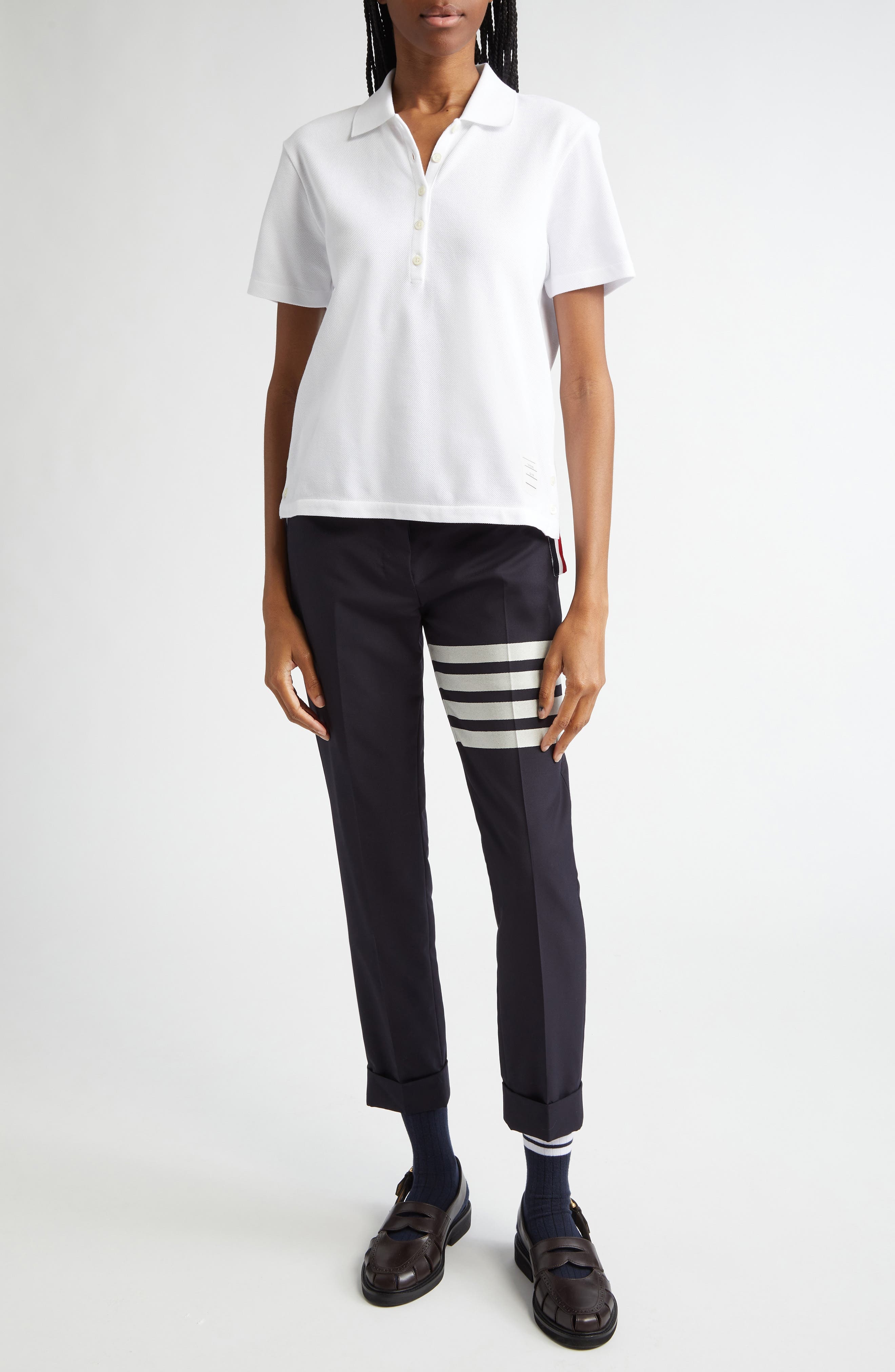 Thom Browne Stripe Piqué Polo in White at Nordstrom - 2