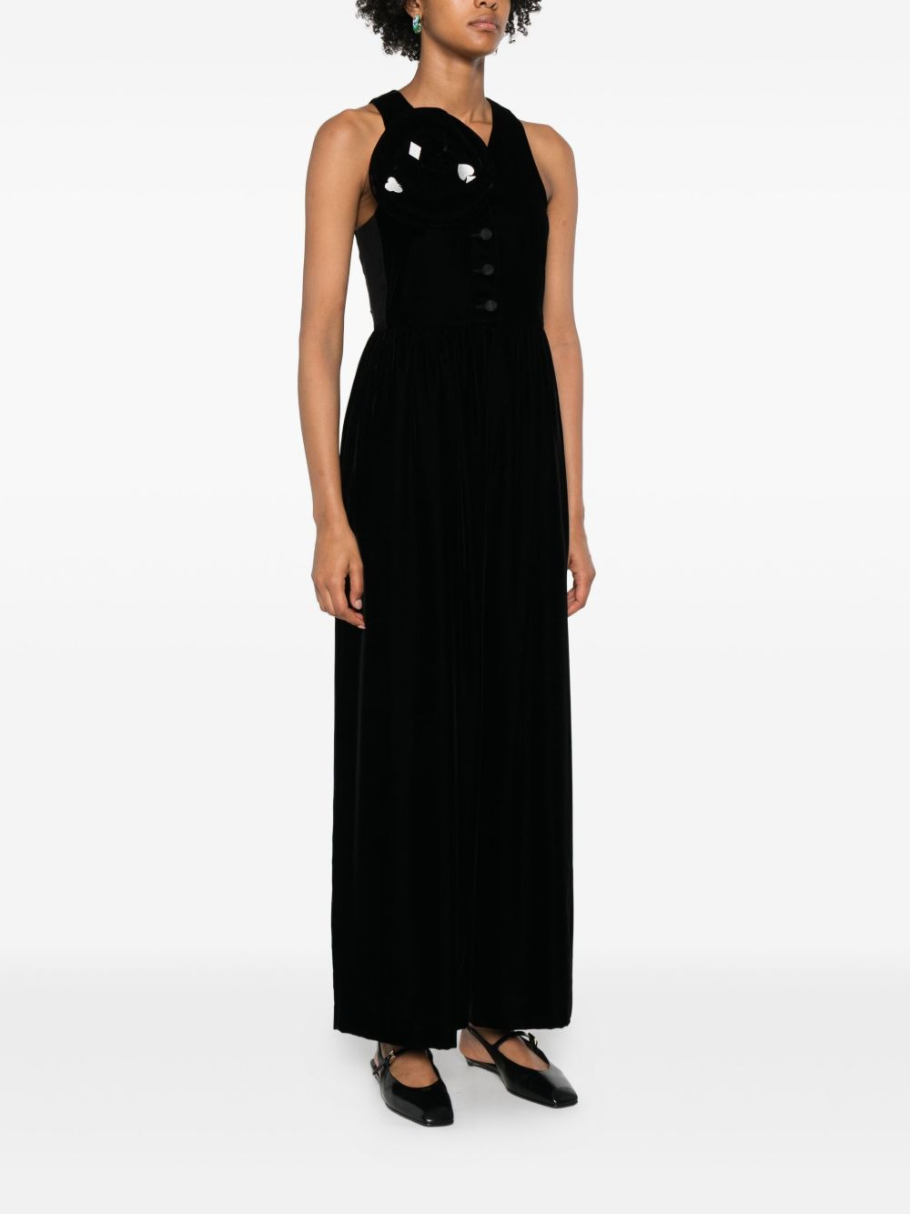 button-fastening V-neck jumpsuit - 3