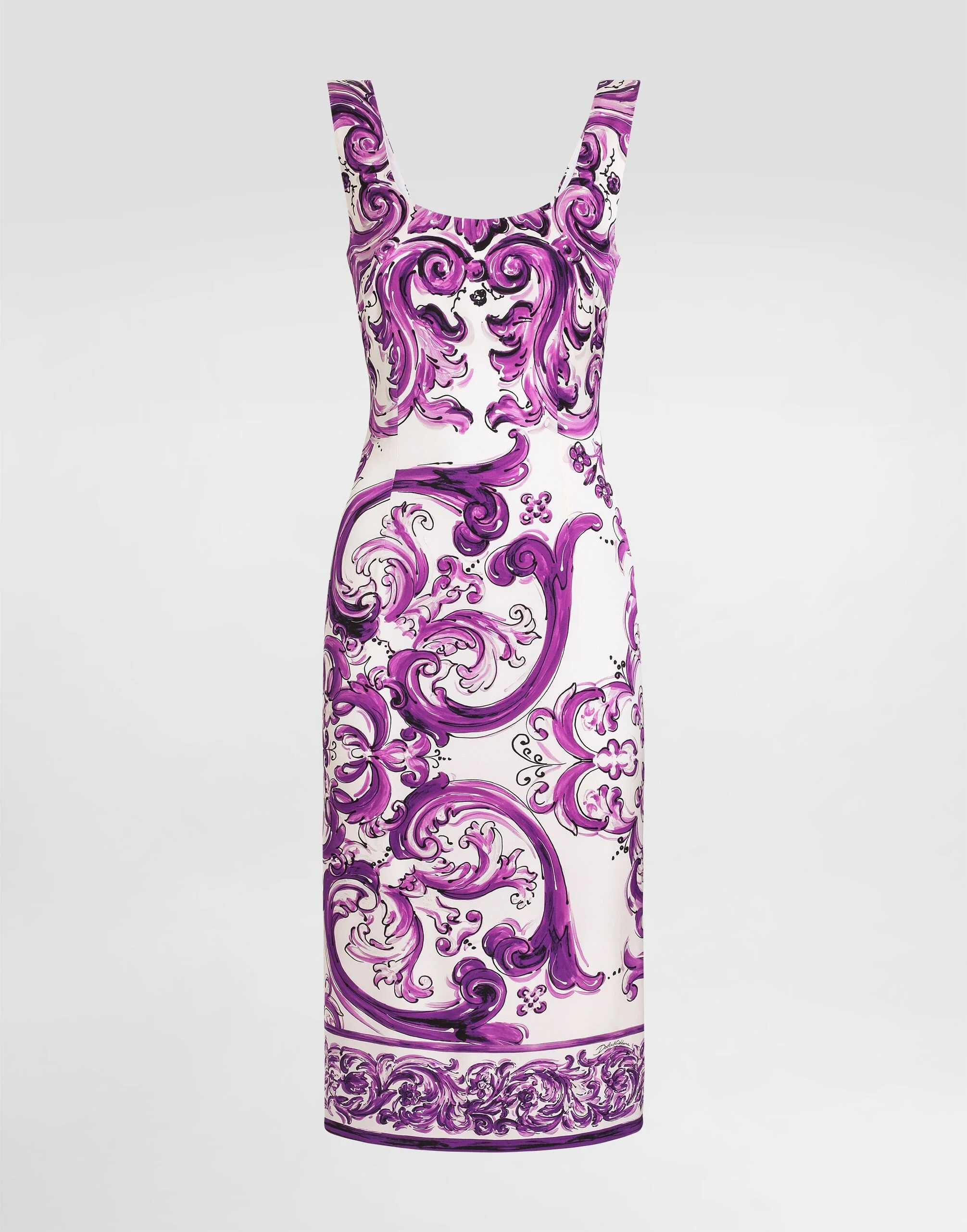 Majolica-print long charmeuse dress - 1