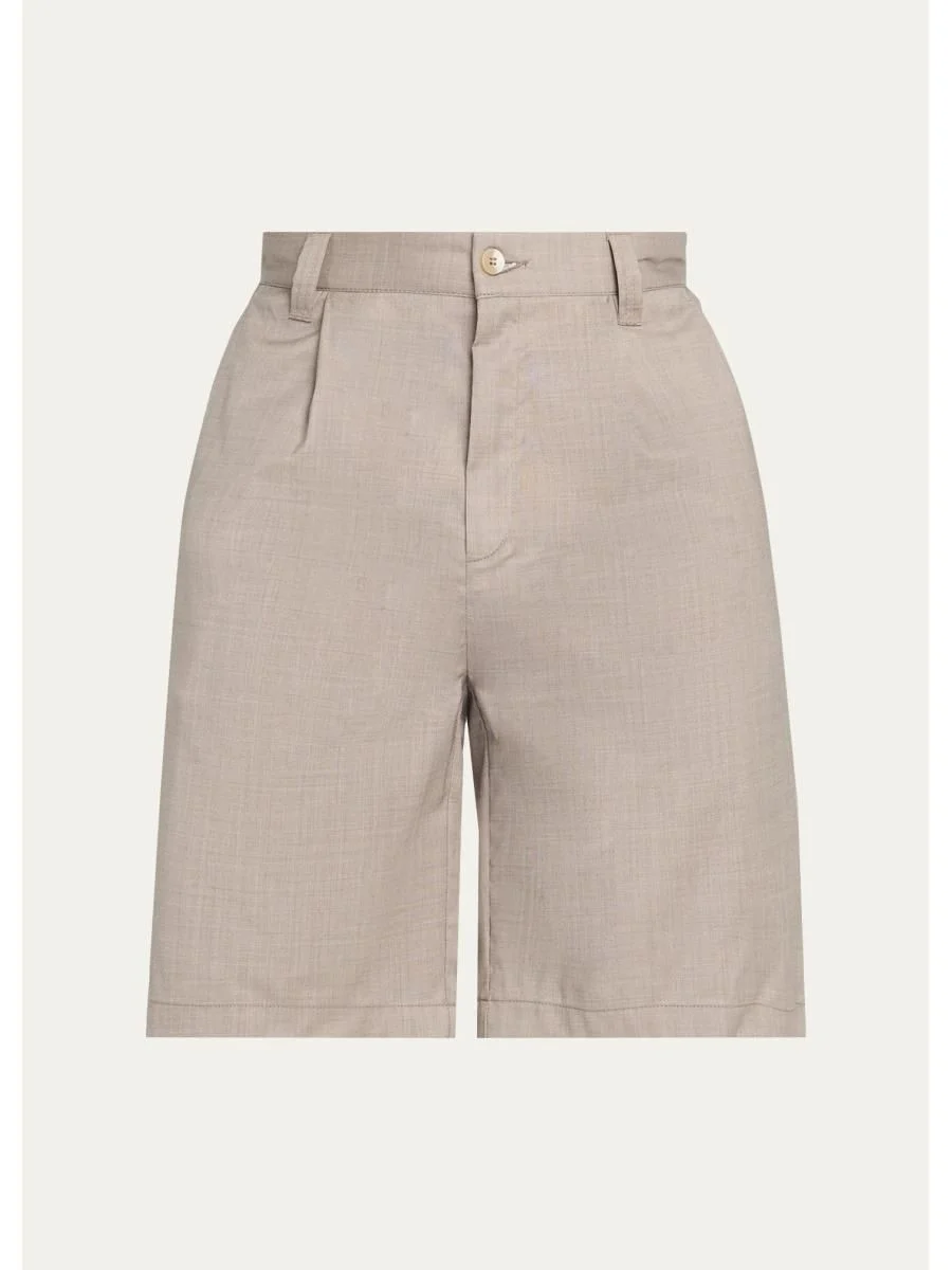 Men's Wool Pleated Bermuda Shorts - 1