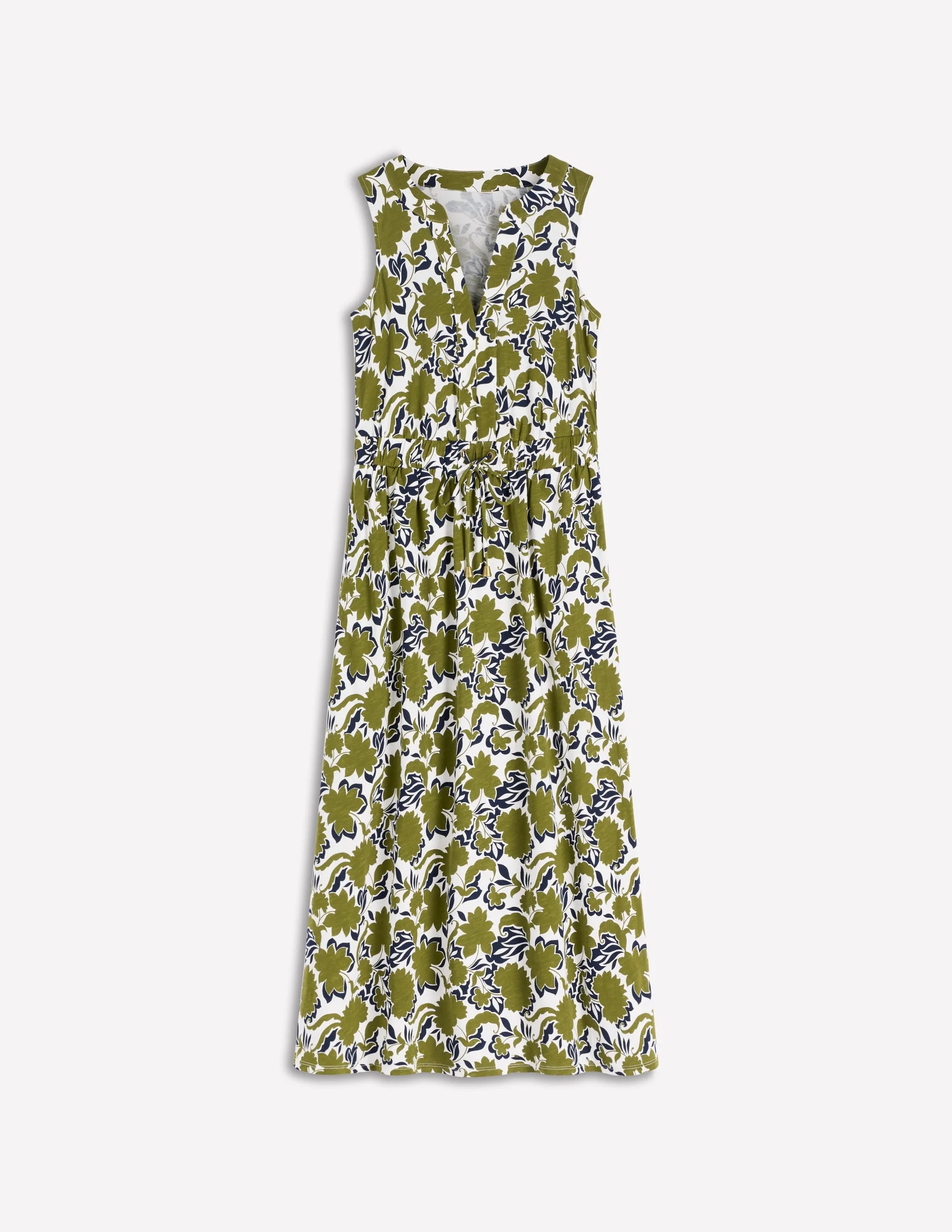 Delphine Midi Sleeveless Dress-Olive, Shadow Blossom - 1
