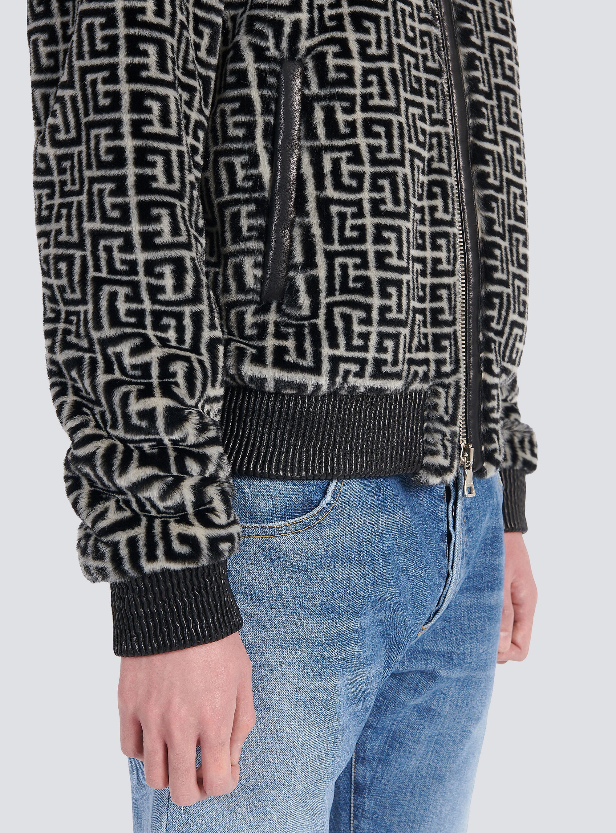 Faux fur bomber jacket with Balmain monogram - 8