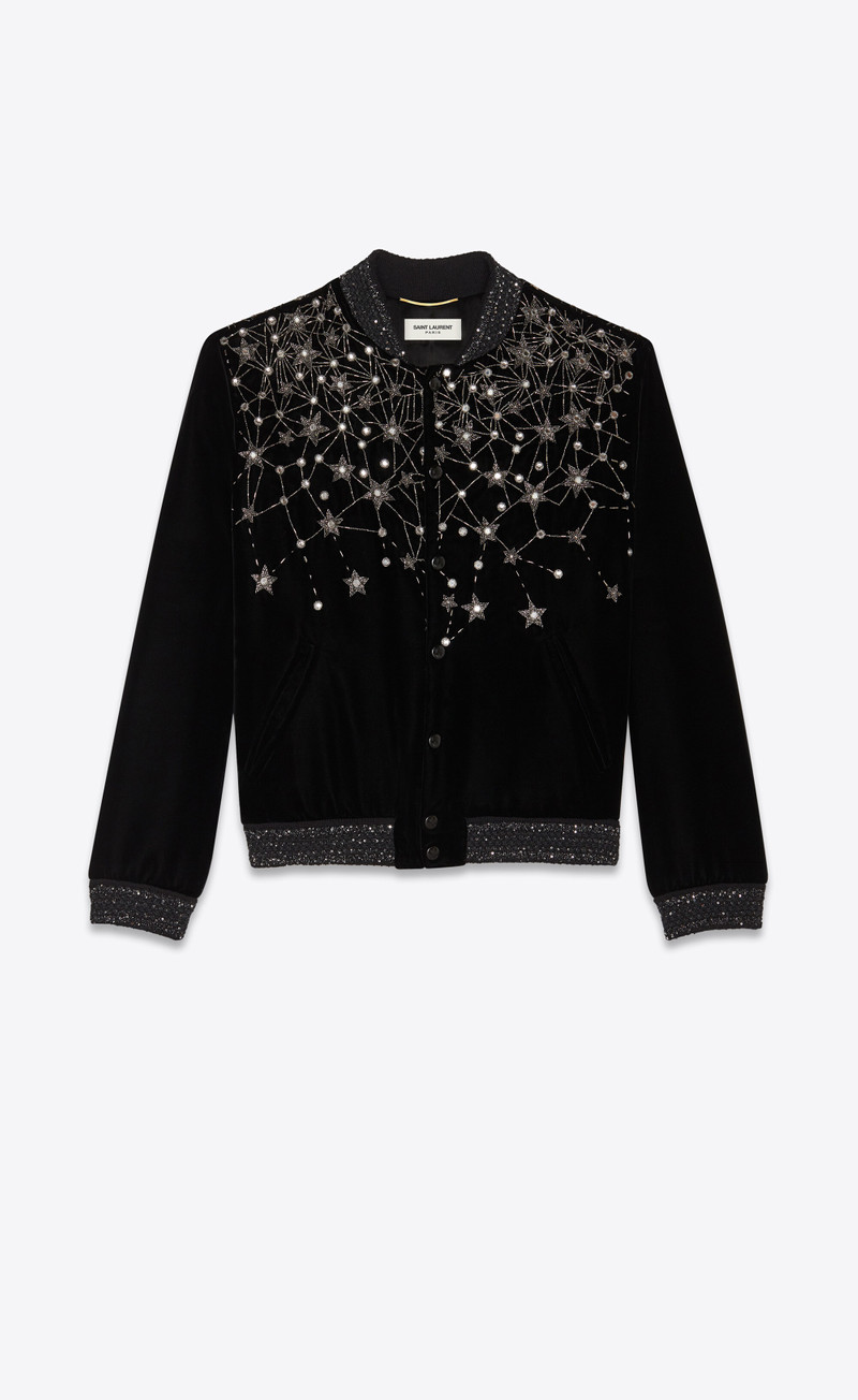 ysl varsity jacket in embroidered velvet - 1