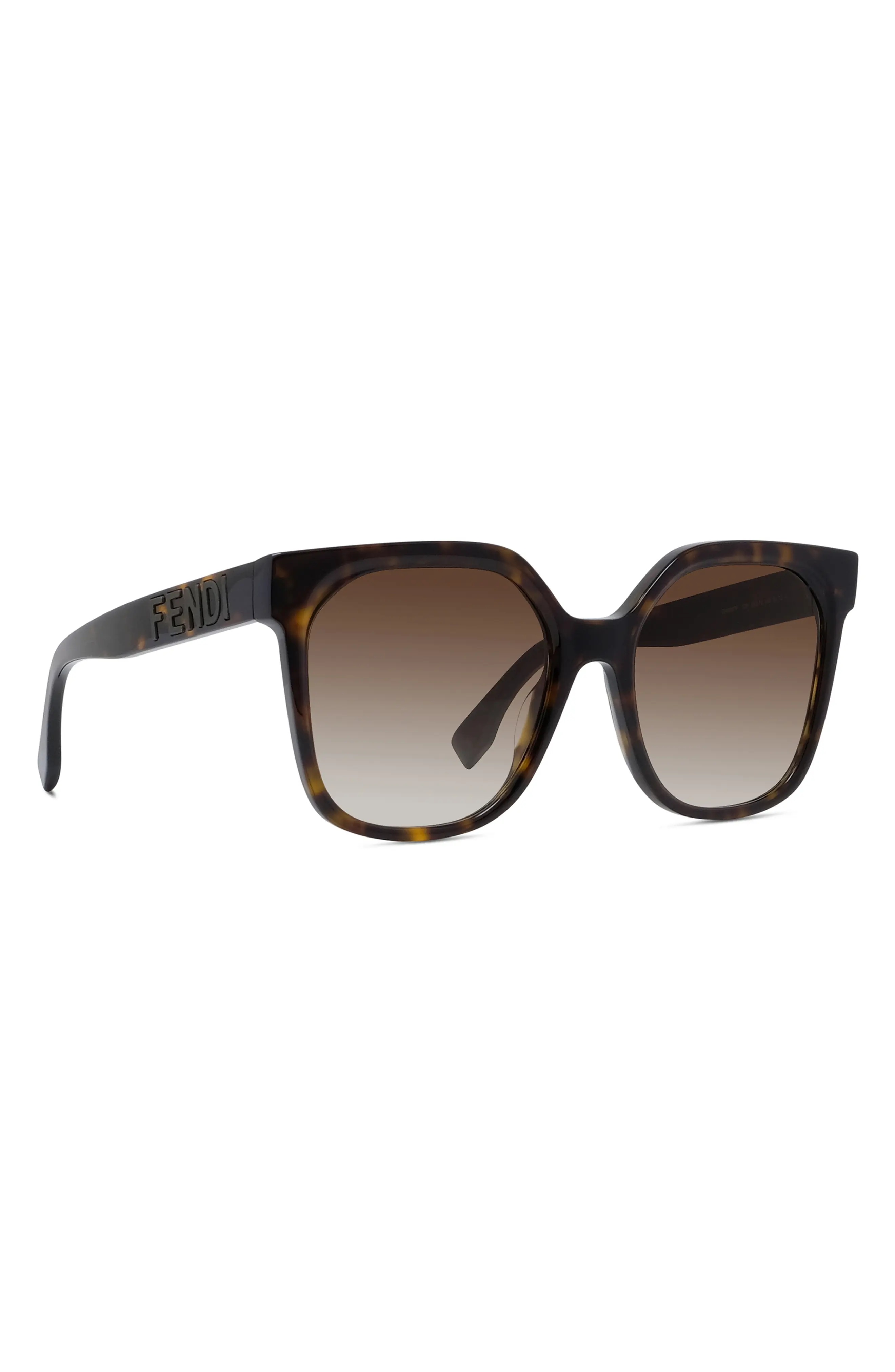 'Fendi Lettering 55mm Gradient Geometric Sunglasses in Dark Havana /Gradient Brown - 4