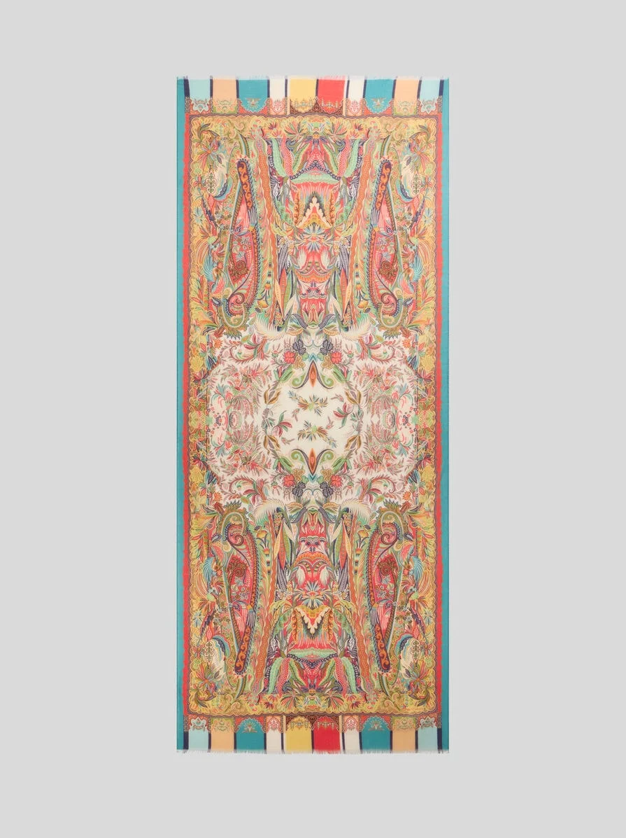 CASHMERE, SILK AND WOOL SCARF WITH PAISLEY FOLIAGE MOTIF - 1