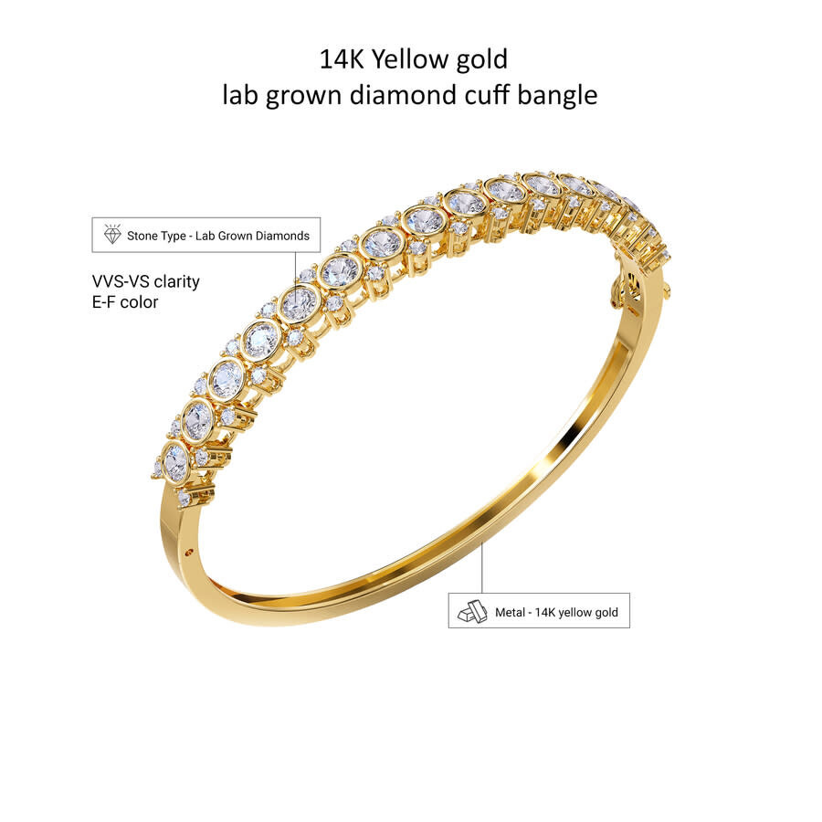Diamond2Deal - Diamond2Deal 14k Yellow Gold 3.5 Carat Round Lab Grown Diamond Bangle Bracelet 7" VVS-VS, E-F - 3