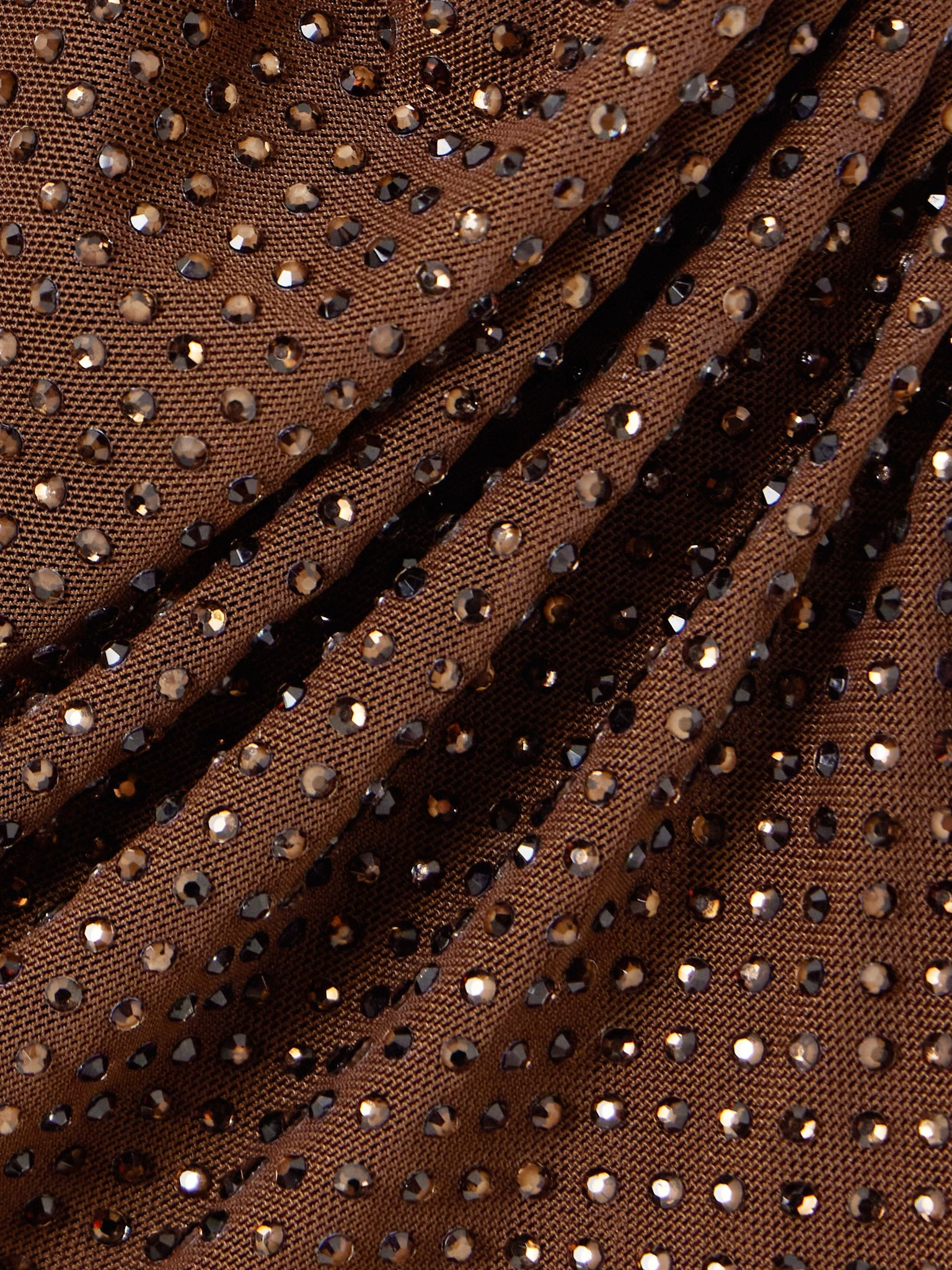 Gathered cutout crystal-embellished mesh top Brown - 4