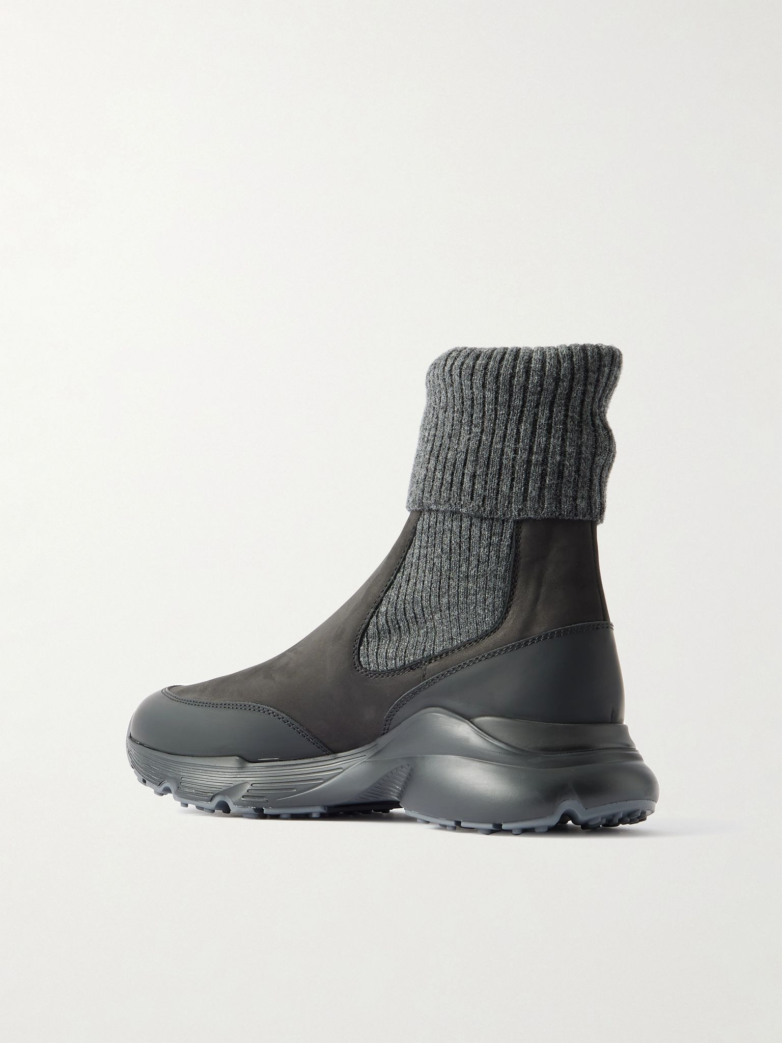 Stretch-knit, leather and rubber sneakers Charcoal - 3