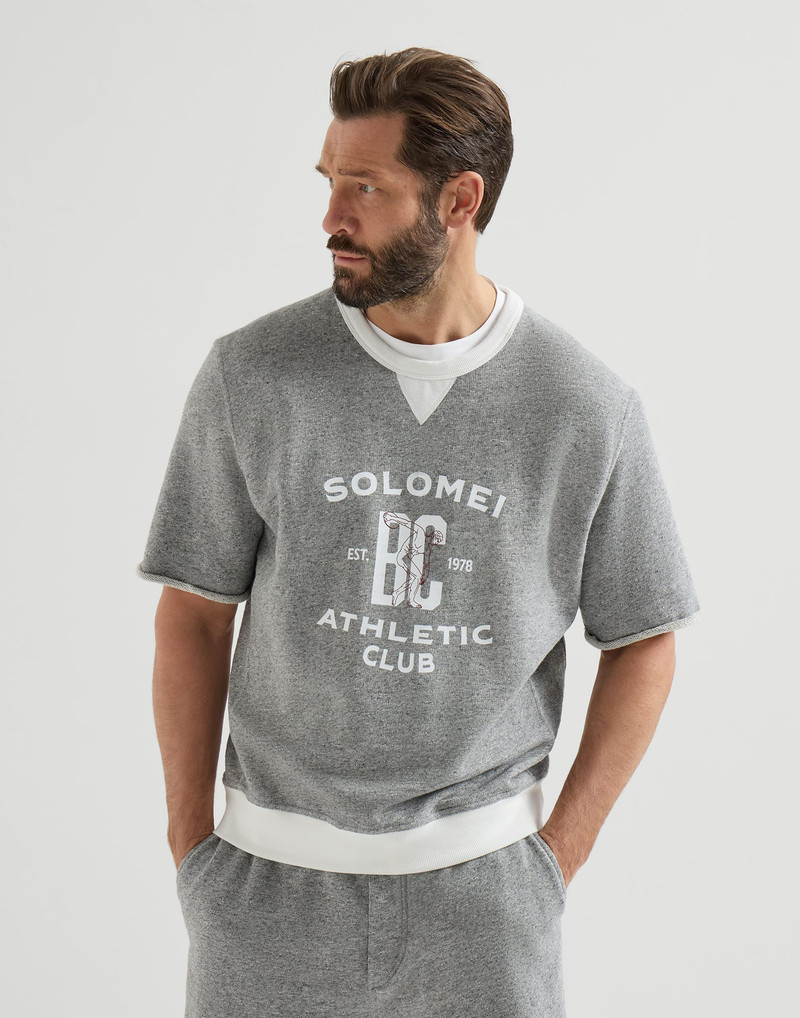 Cotton and linen mélange French terry short sleeve sweatshirt with print 2